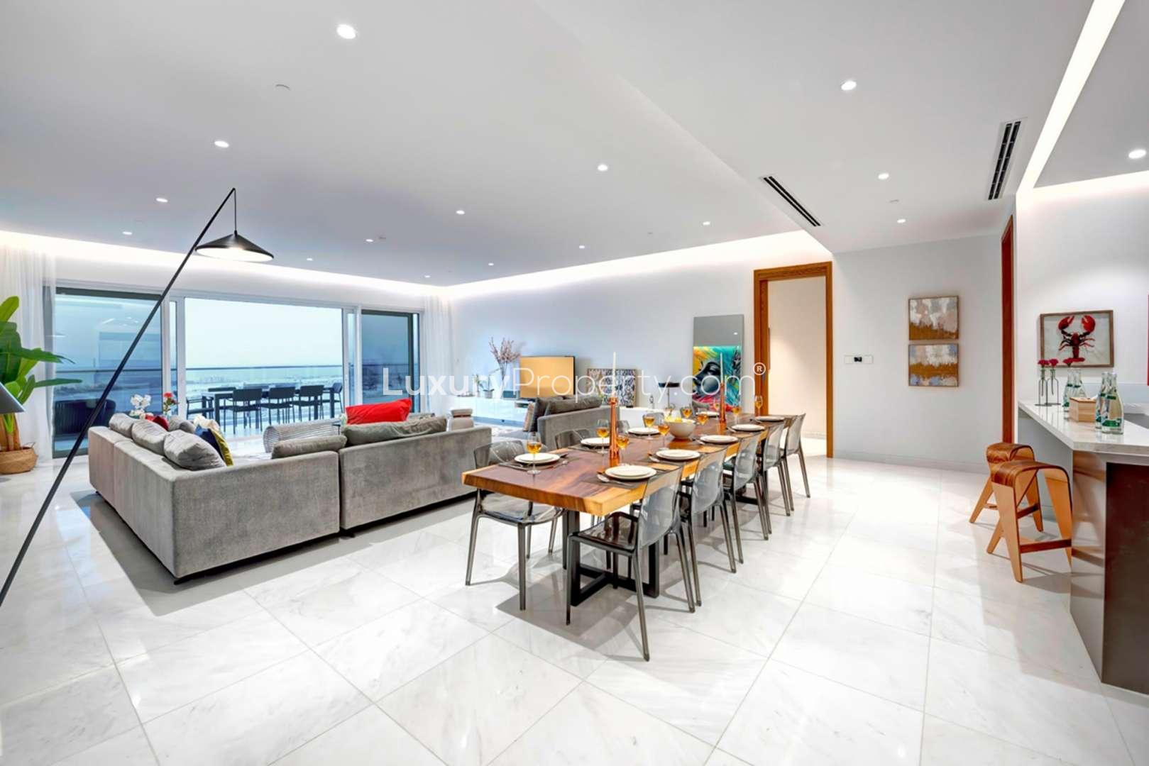 Stylish living and dining area in 4-bedroom apartment, 1 JBR, Jumeirah Beach Residence