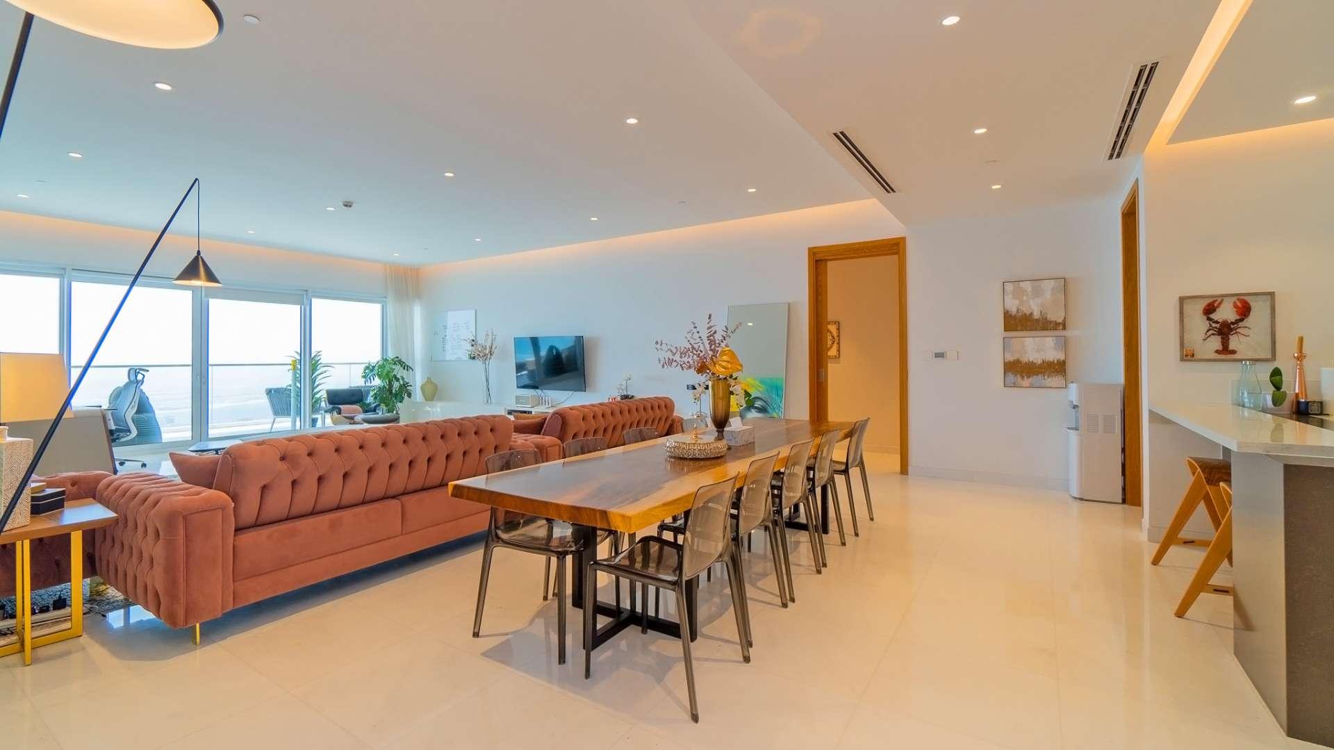 Luxurious living room in 4-bed apartment, Jumeirah Beach Residence, sea views, modern decor