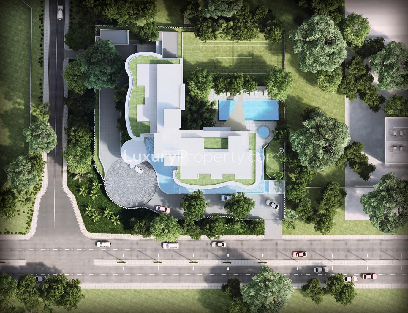 Luxurious poolside view at 4 Bourdillon apartment, Ikoyi Lagos, lush greenery surroundings