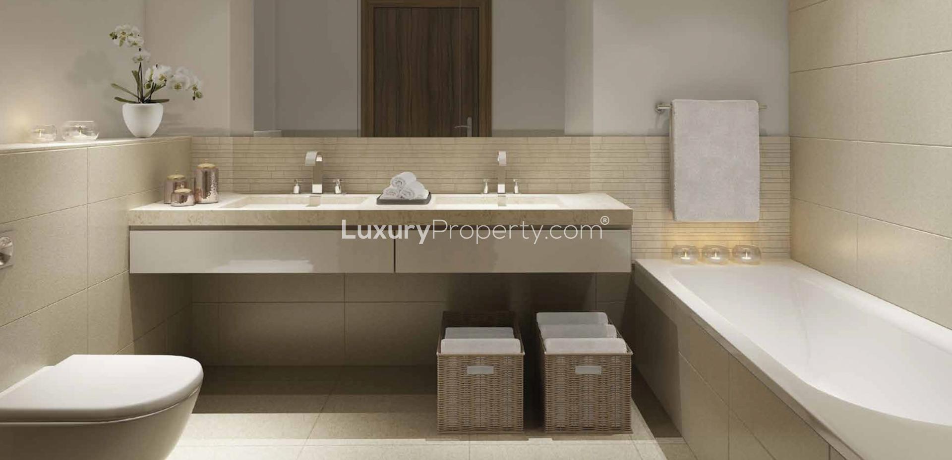 Contemporary living room in Park Heights apartment, Dubai Hills Estate, with modern furnishings