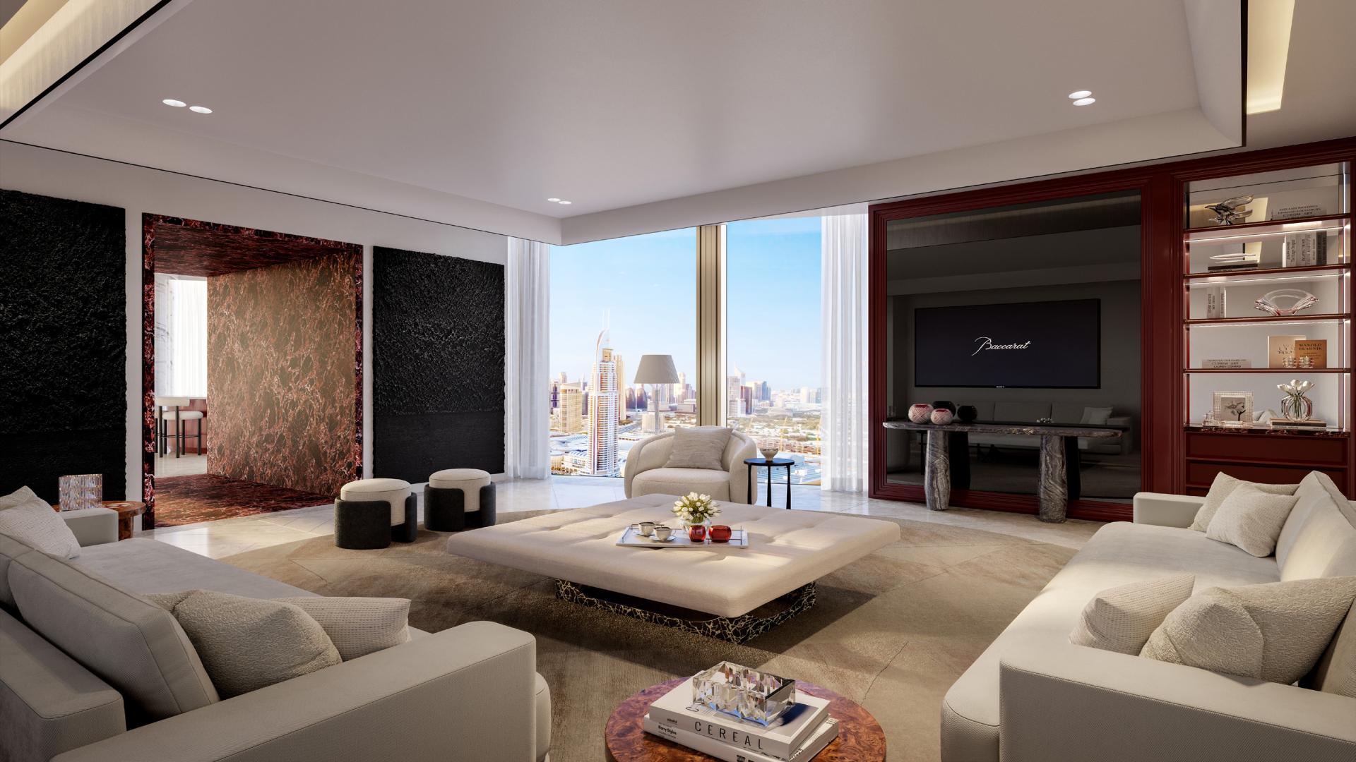 Luxurious bedroom in Baccarat Residences, Downtown Dubai, featuring elegant modern decor and furnishings