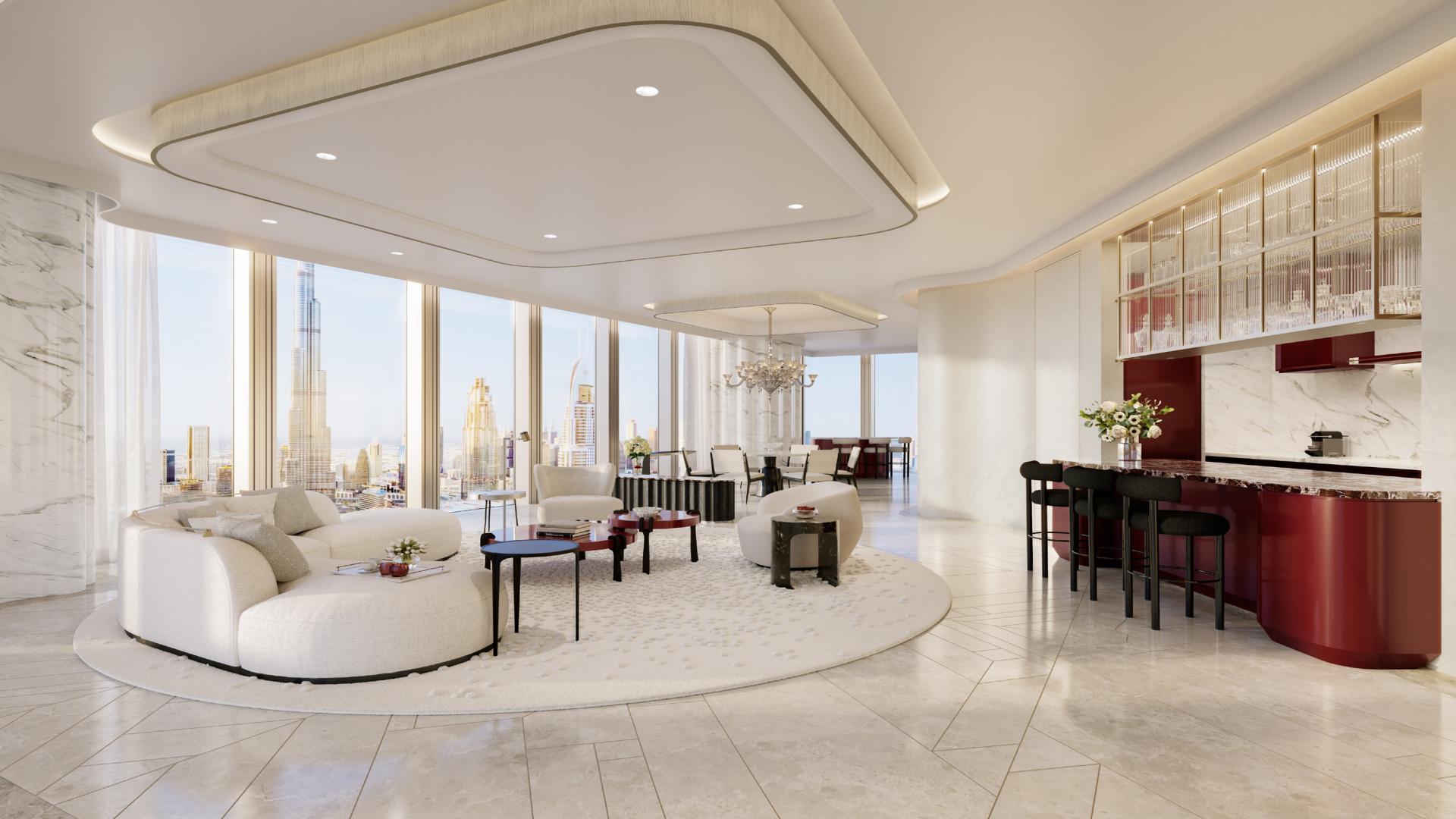 Luxurious balcony view of Downtown Dubai skyline from Baccarat Residences 4-bedroom apartment