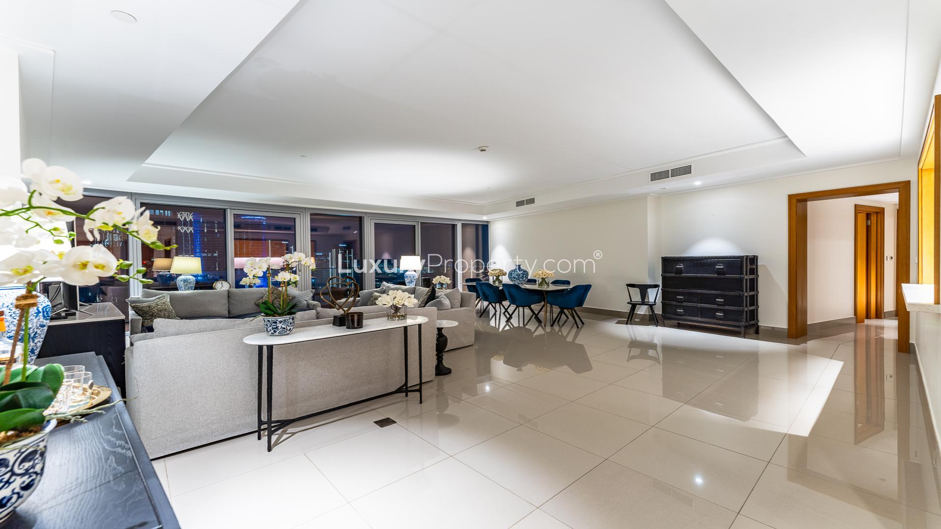 Furnished living-dining area in 4-bedroom apartment, Opera Grand, Downtown Dubai, for sale