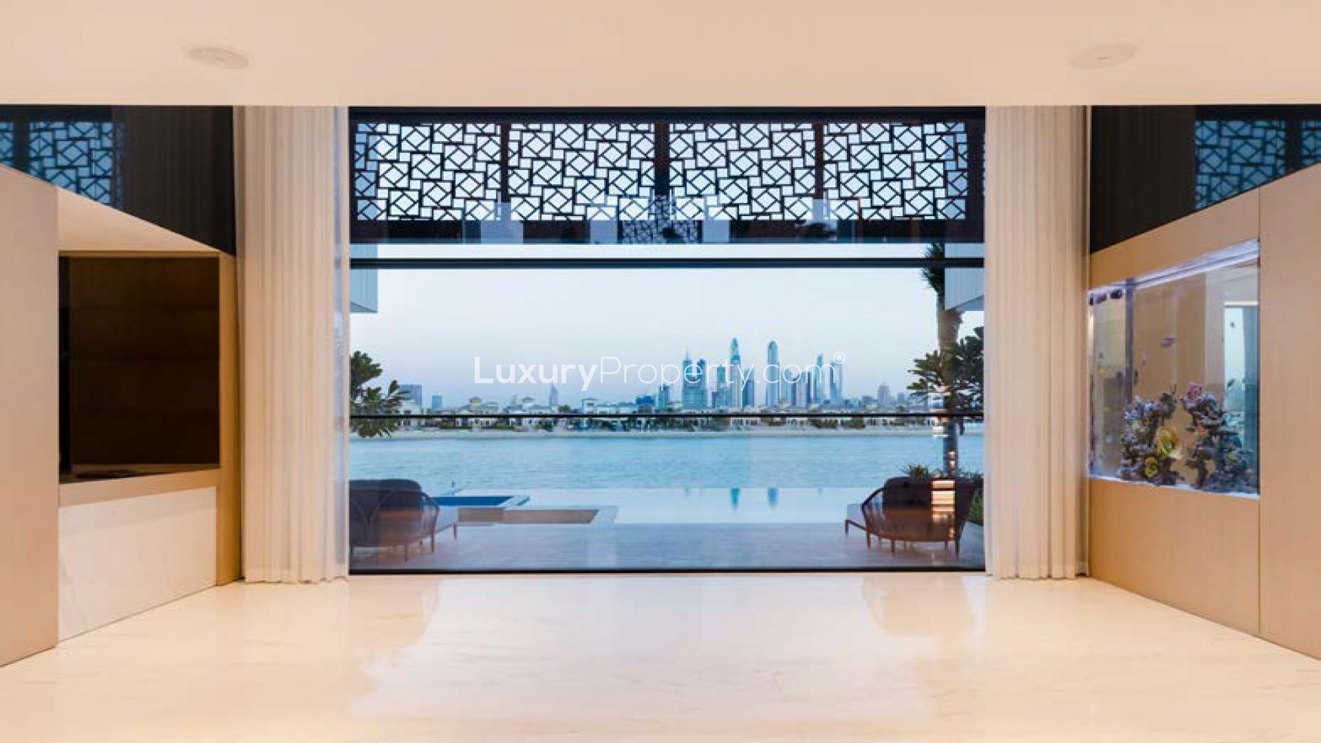 Luxurious beachfront villa patio with stunning sea views in Palm Jumeirah, Dubai