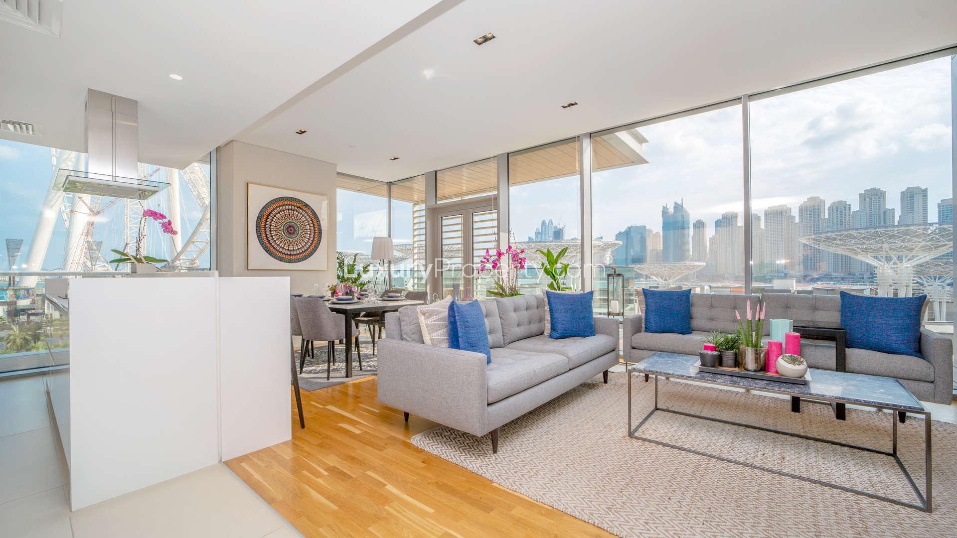 Luxury bedroom in Bluewaters four-bedroom apartment, modern decor, natural light, JBR listing LP0237