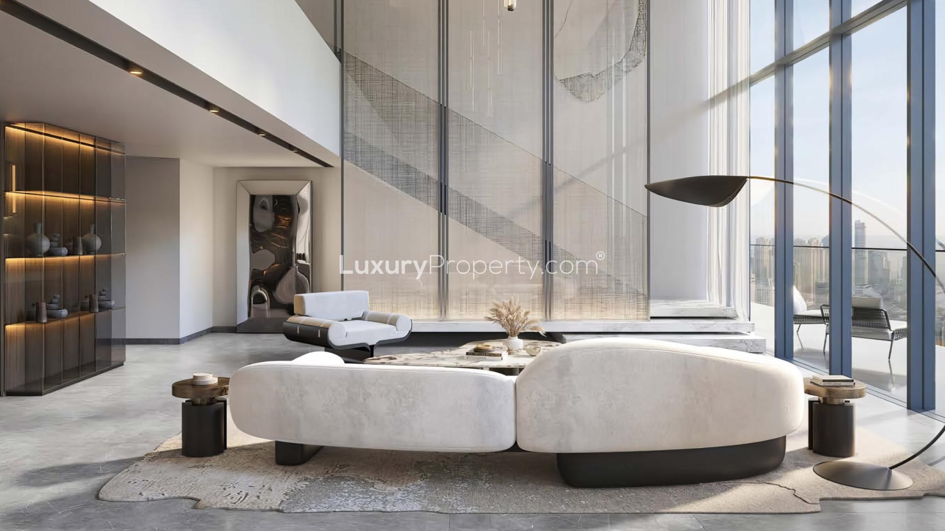 Elegant living room in four-bedroom apartment, W Residences, Dubai Harbour for sale