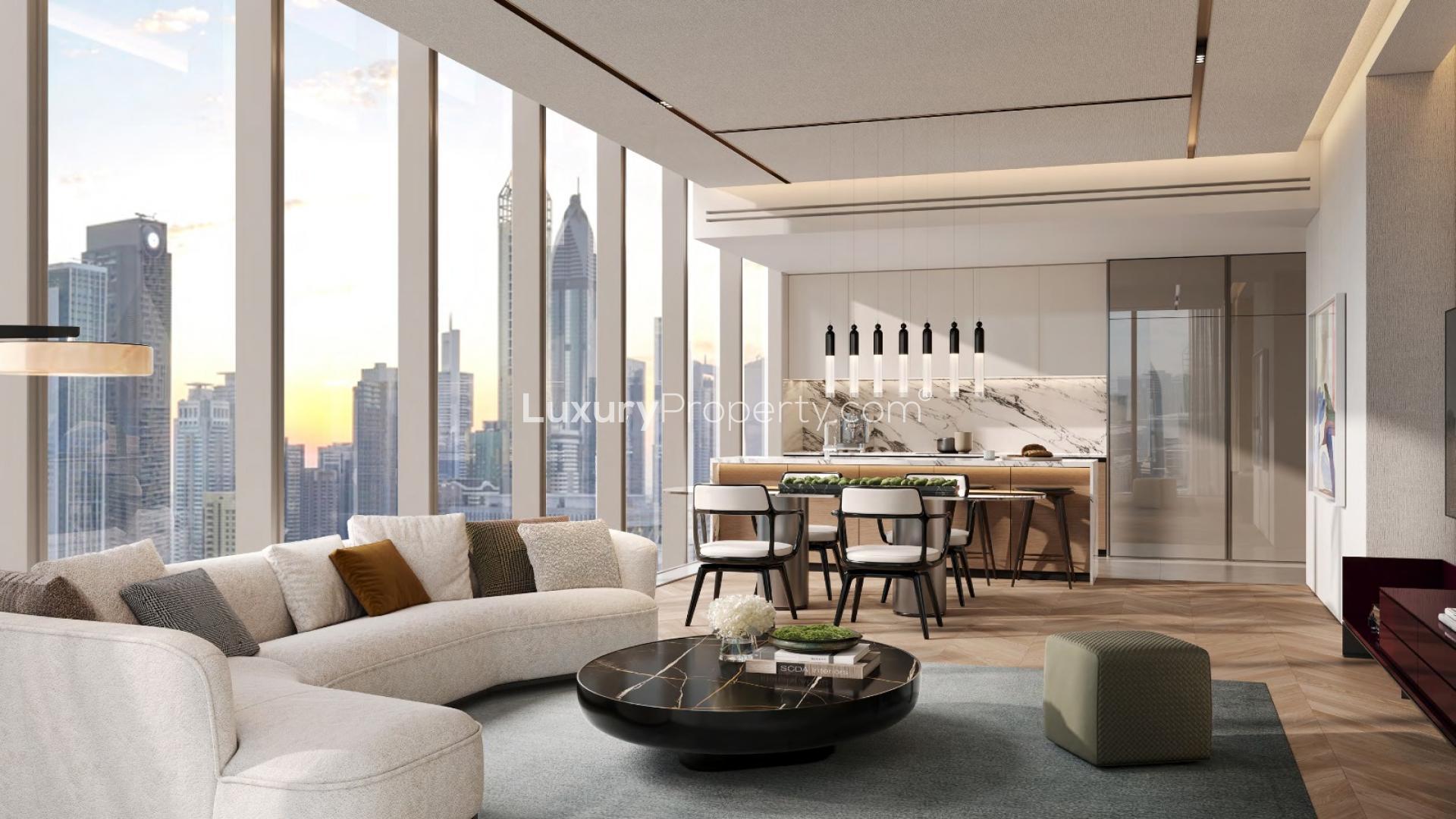 N/A,Luxurious living room in 4-bedroom apartment, Jumeirah Residences Emirates Towers, Sheikh Zayed Road