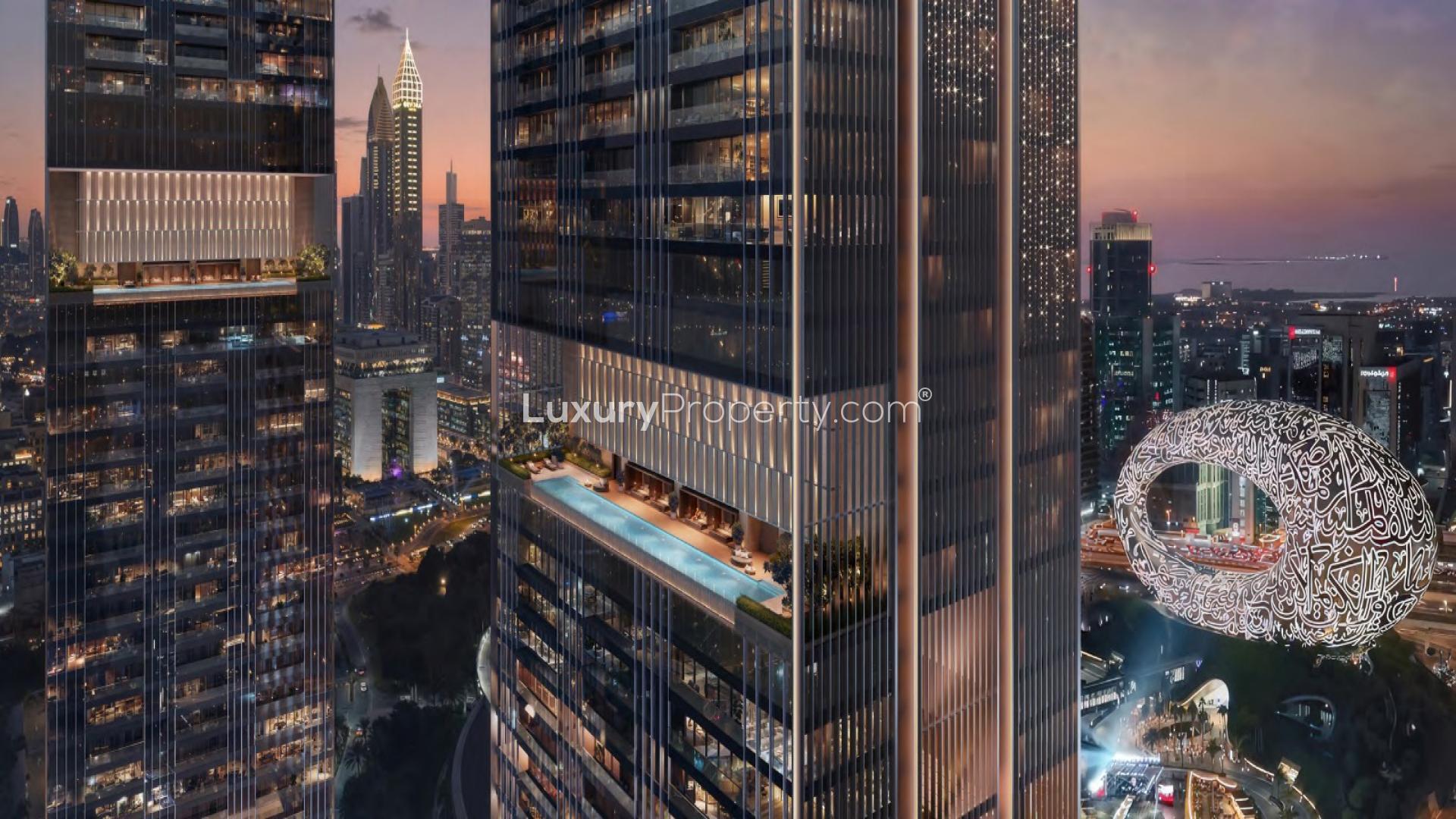 Luxurious living room view in 4-bedroom apartment, Emirates Towers, Jumeirah Residences