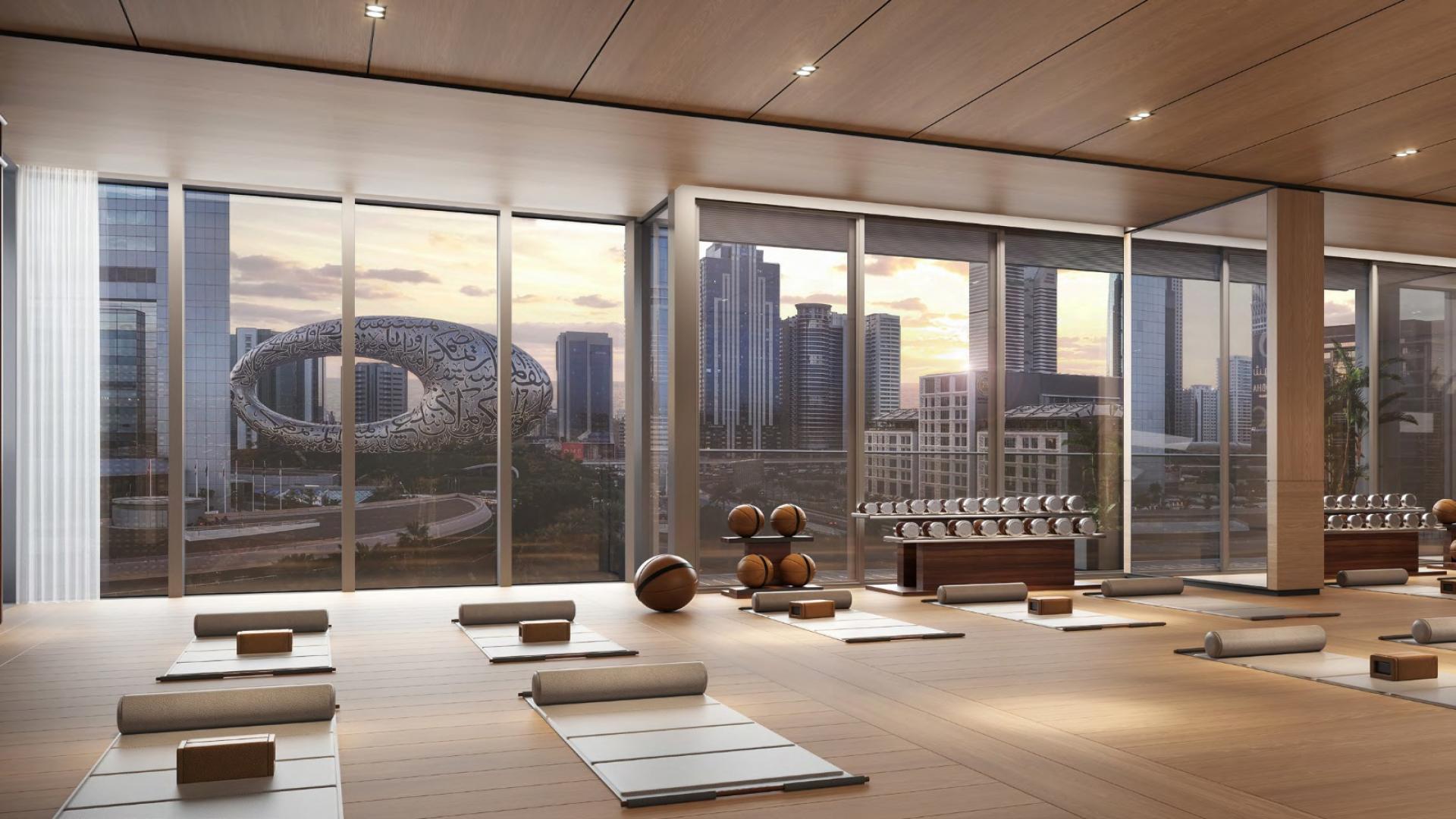 Luxurious apartment interior with city skyline view, Emirates Towers, Sheikh Zayed Road, for sale