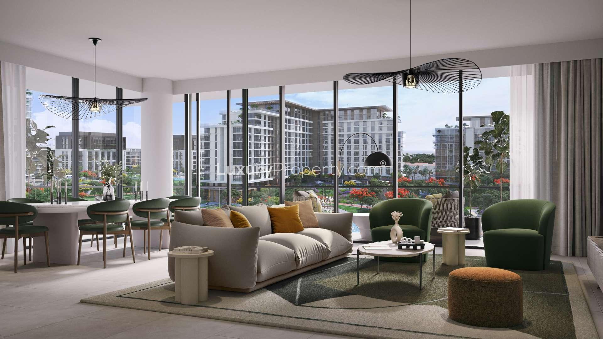 Contemporary apartment with park views, tennis court, and green spaces in City Walk
