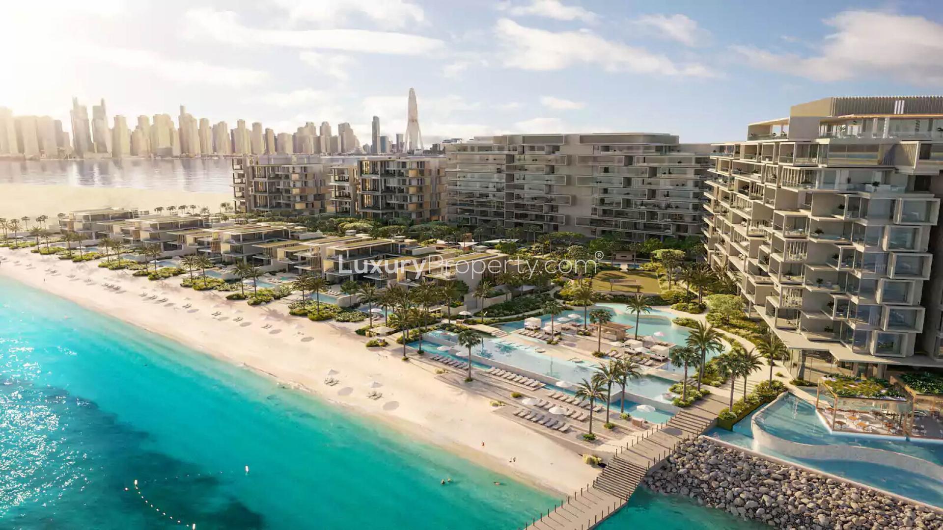 Luxurious open-plan living area with sea views in Palm Jumeirah apartment for sale