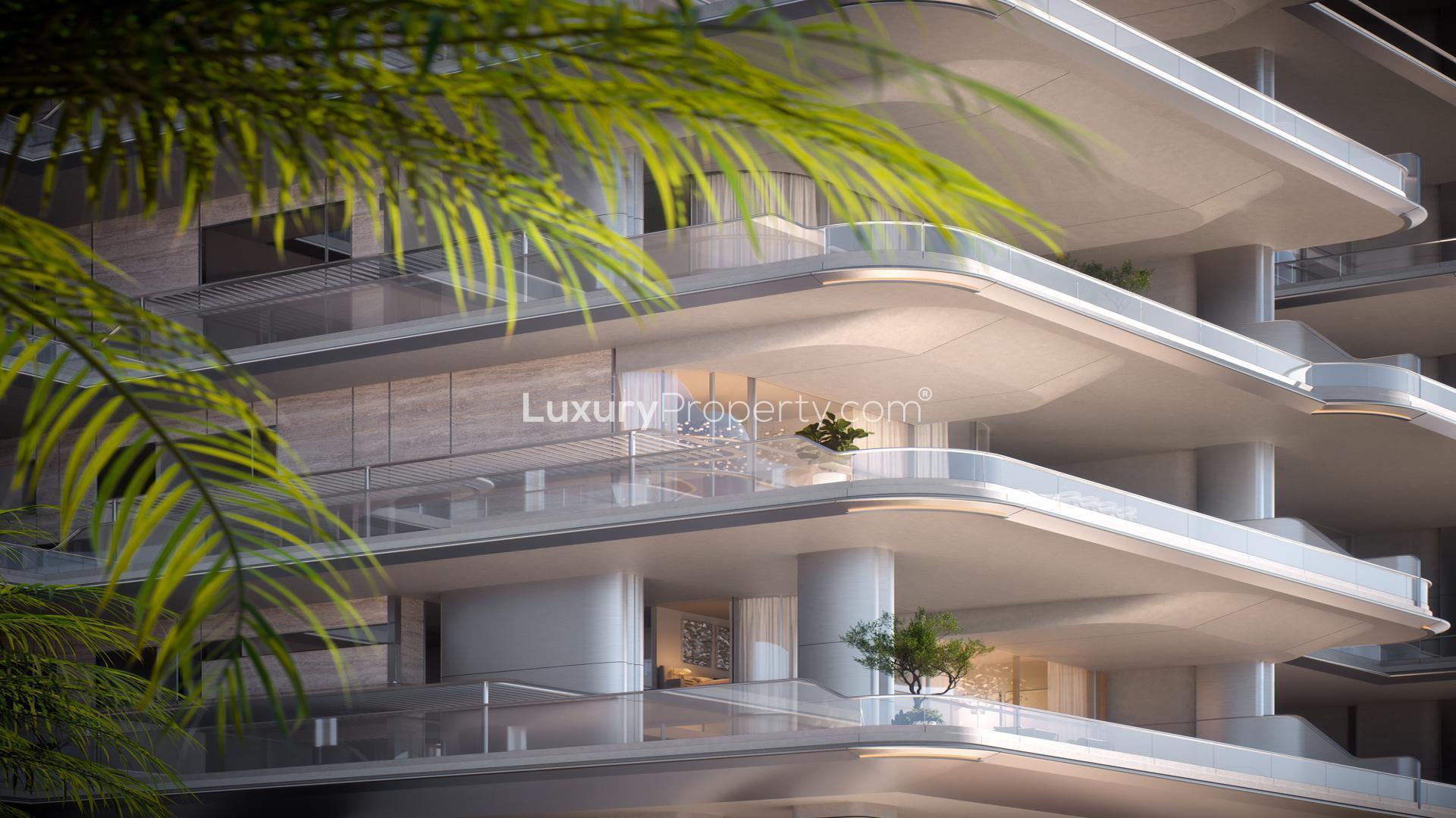 Luxurious duplex balcony with private pool overlooking Palm Jumeirah, Orla by Omniyat apartment