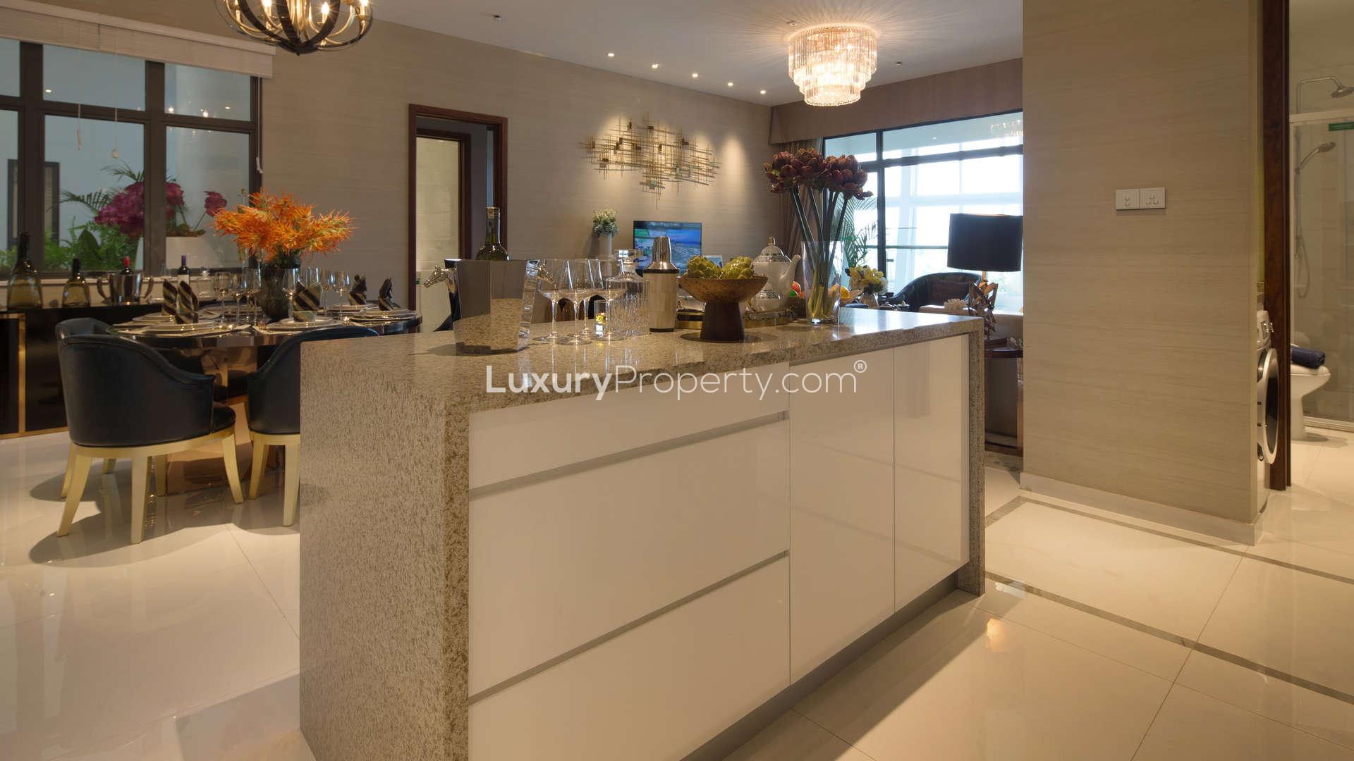 Luxury living room in four-bedroom apartment, Forest City, Malaysia, for sale