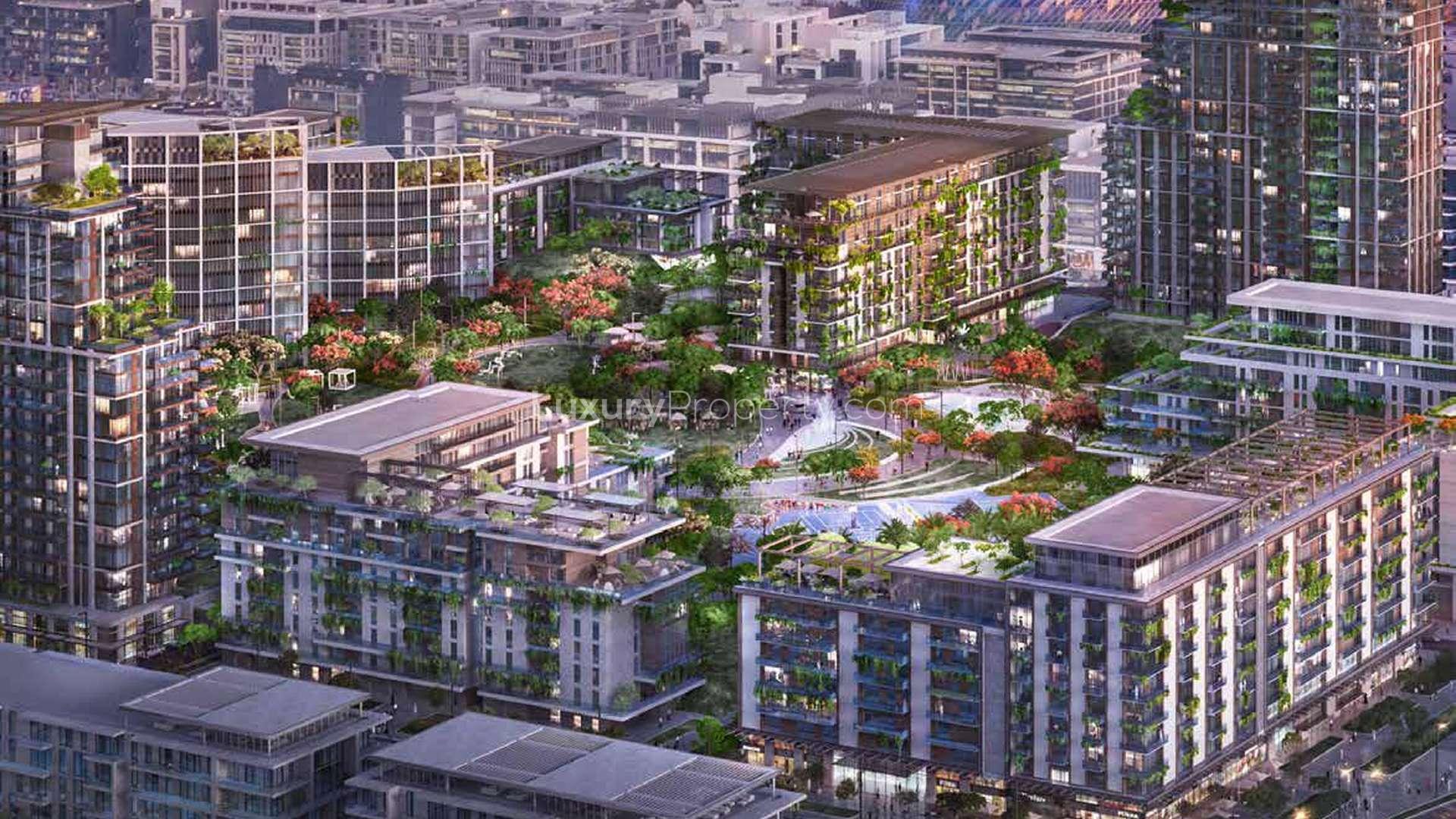 Luxurious bedroom in 4-bedroom City Walk apartment, Dubai Central Park, with modern decor