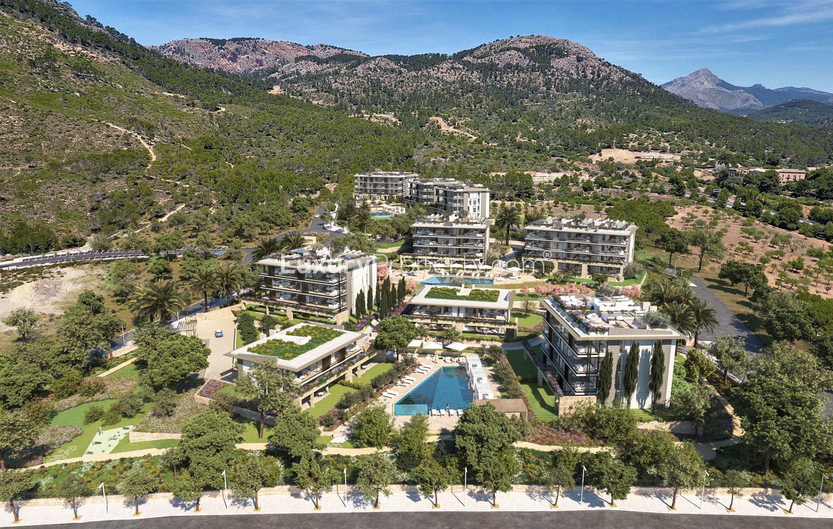 Luxurious living room with terrace view in Sa Puntassa Island apartment, Mallorca