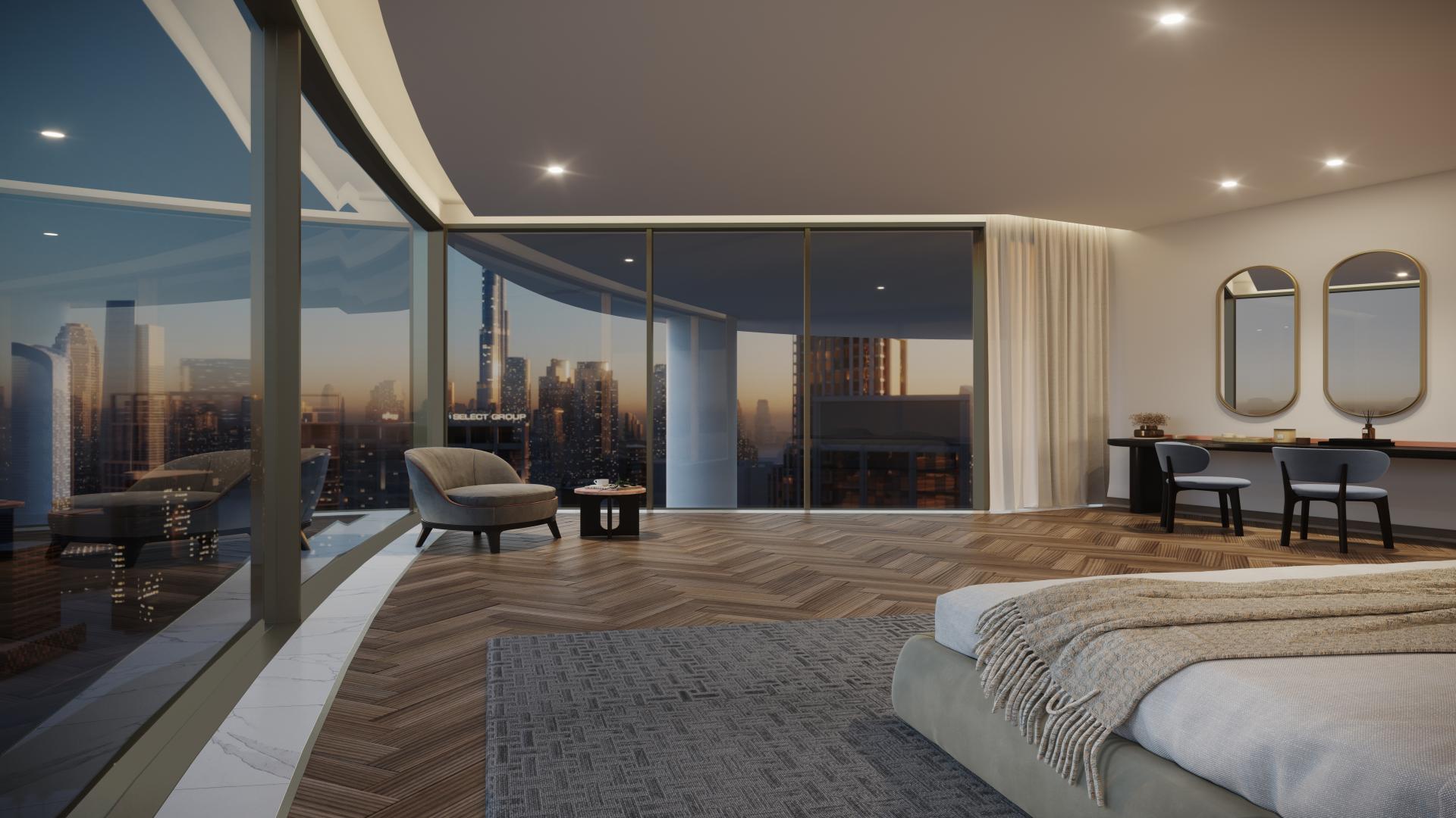 Luxurious apartment living room with downtown skyline view in Jumeirah Living Business Bay