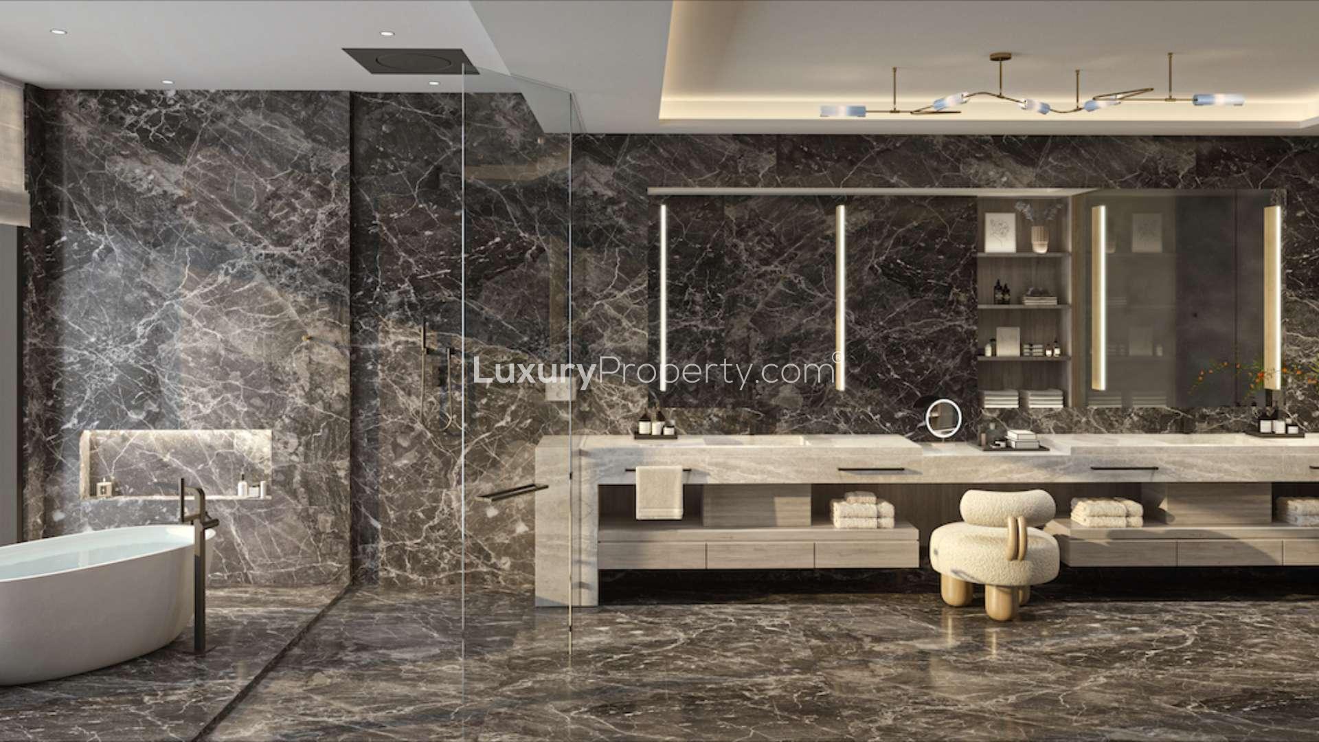 Luxurious Miami apartment living room with stunning city views, elegant dining area, and decor