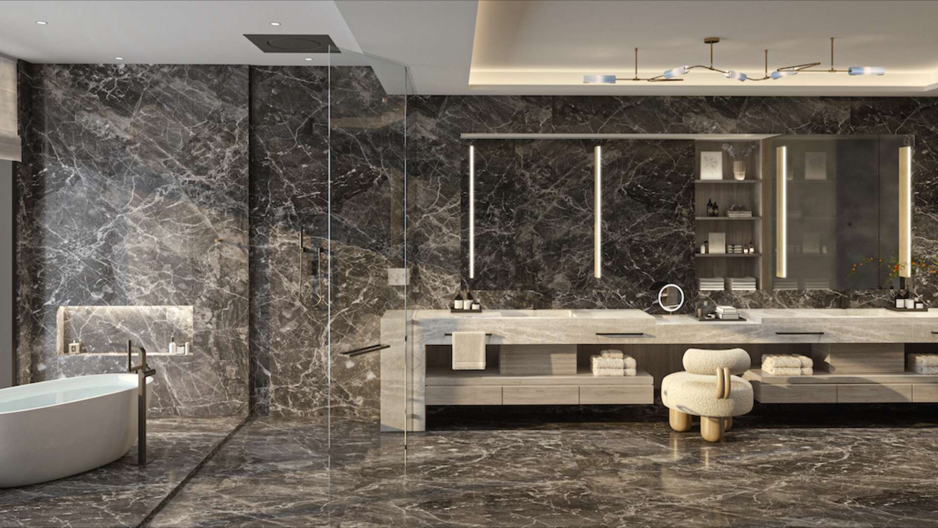 Luxurious Miami apartment living room with stunning city views, elegant dining area, and decor