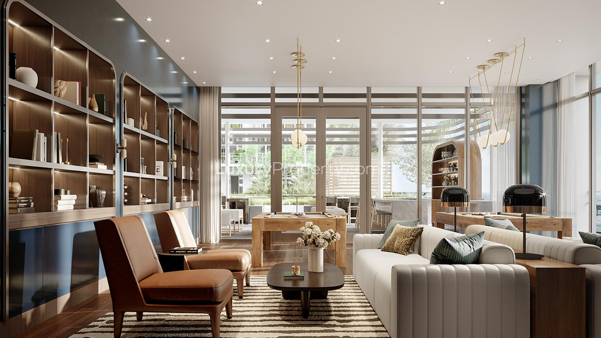Luxury Miami apartment den with pool tables and modern decor, LP11783 for sale