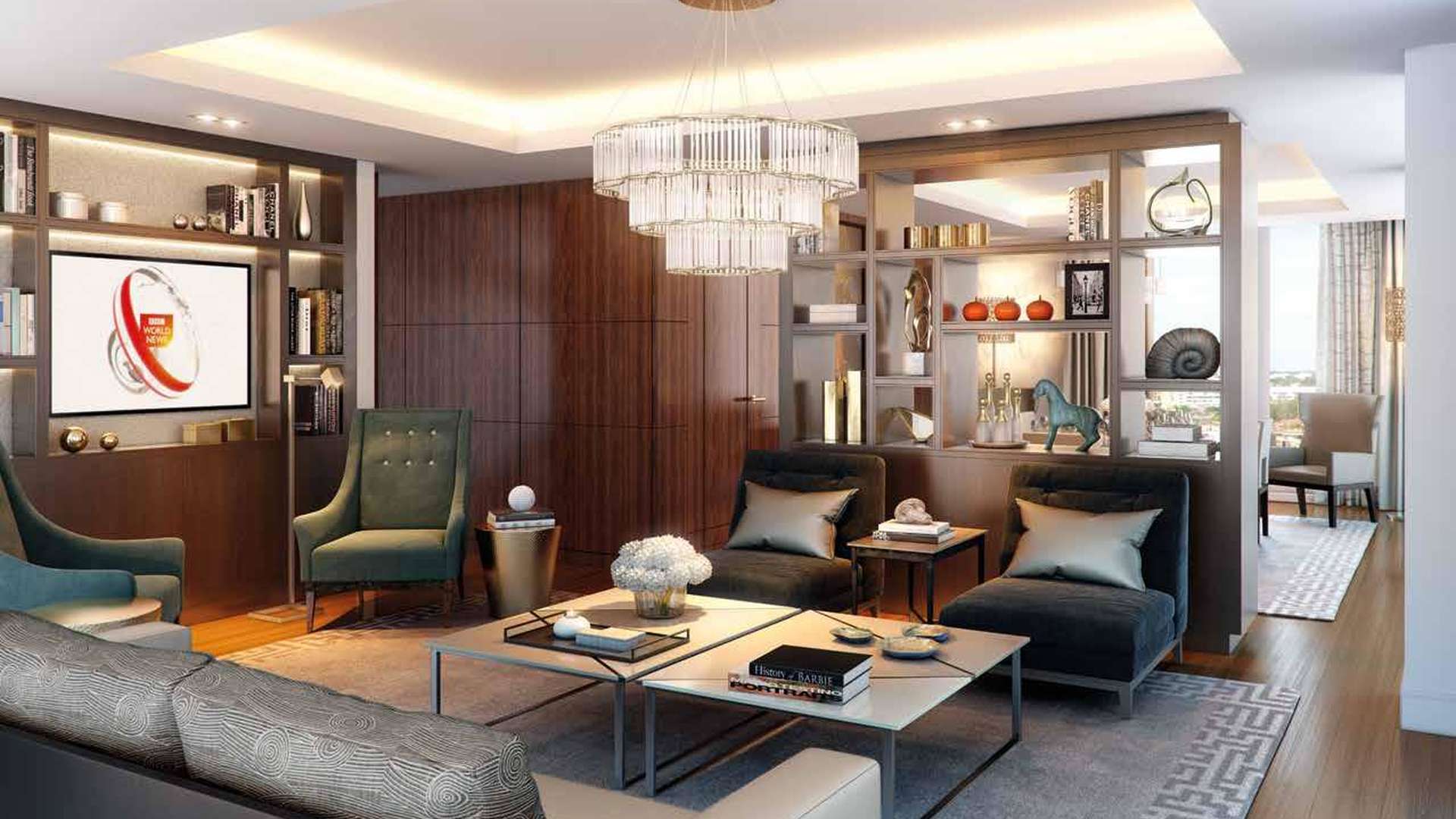 "Elegant dining room in ultramodern 4-bedroom apartment, Mowbray House Kensington Row, for sale.",Ultramodern living room in 4-bedroom apartment, Mowbray House Kensington Row, Kensington and Chelsea