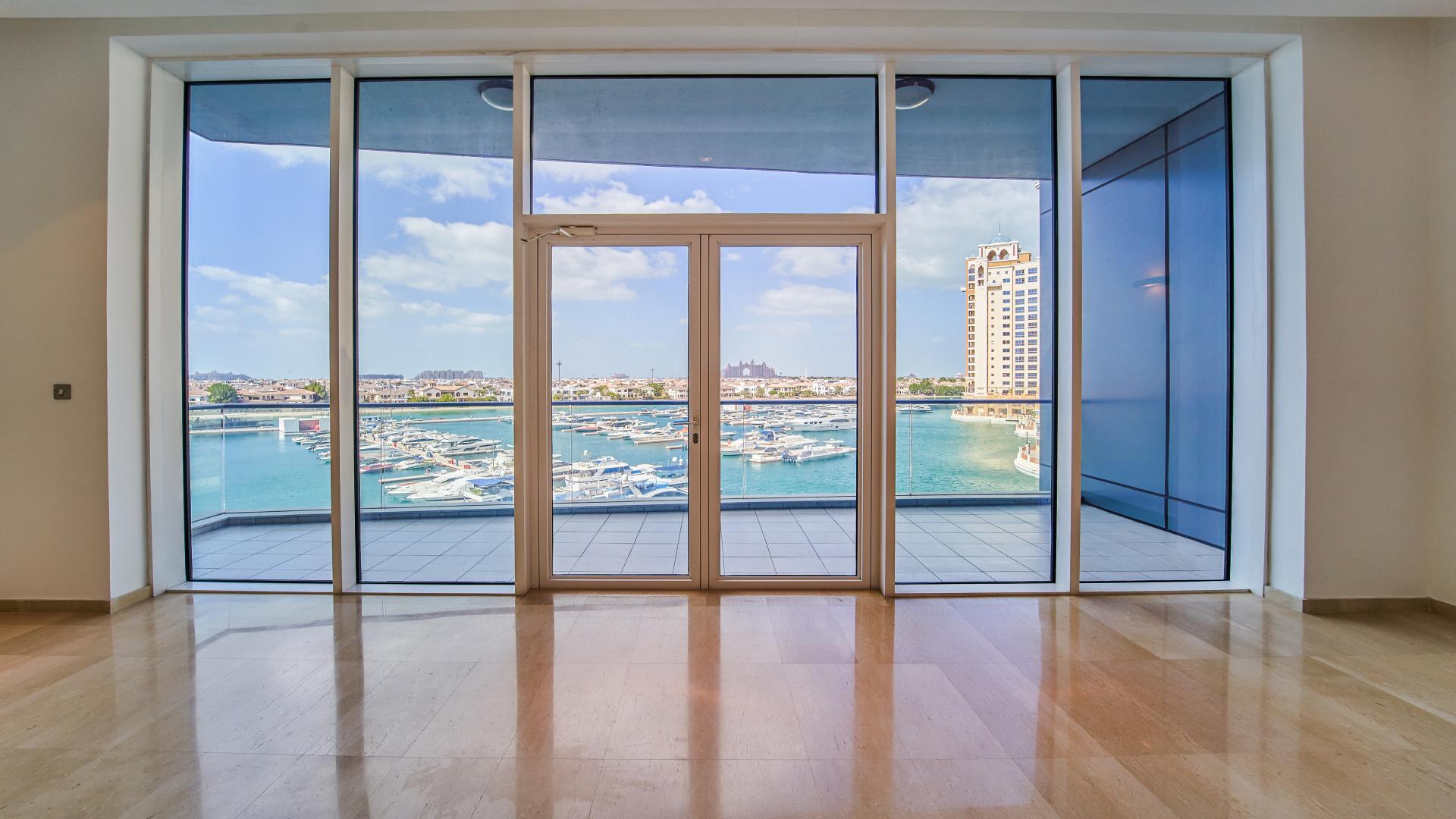 Balcony view of marina and luxury apartments in Oceana, Palm Jumeirah