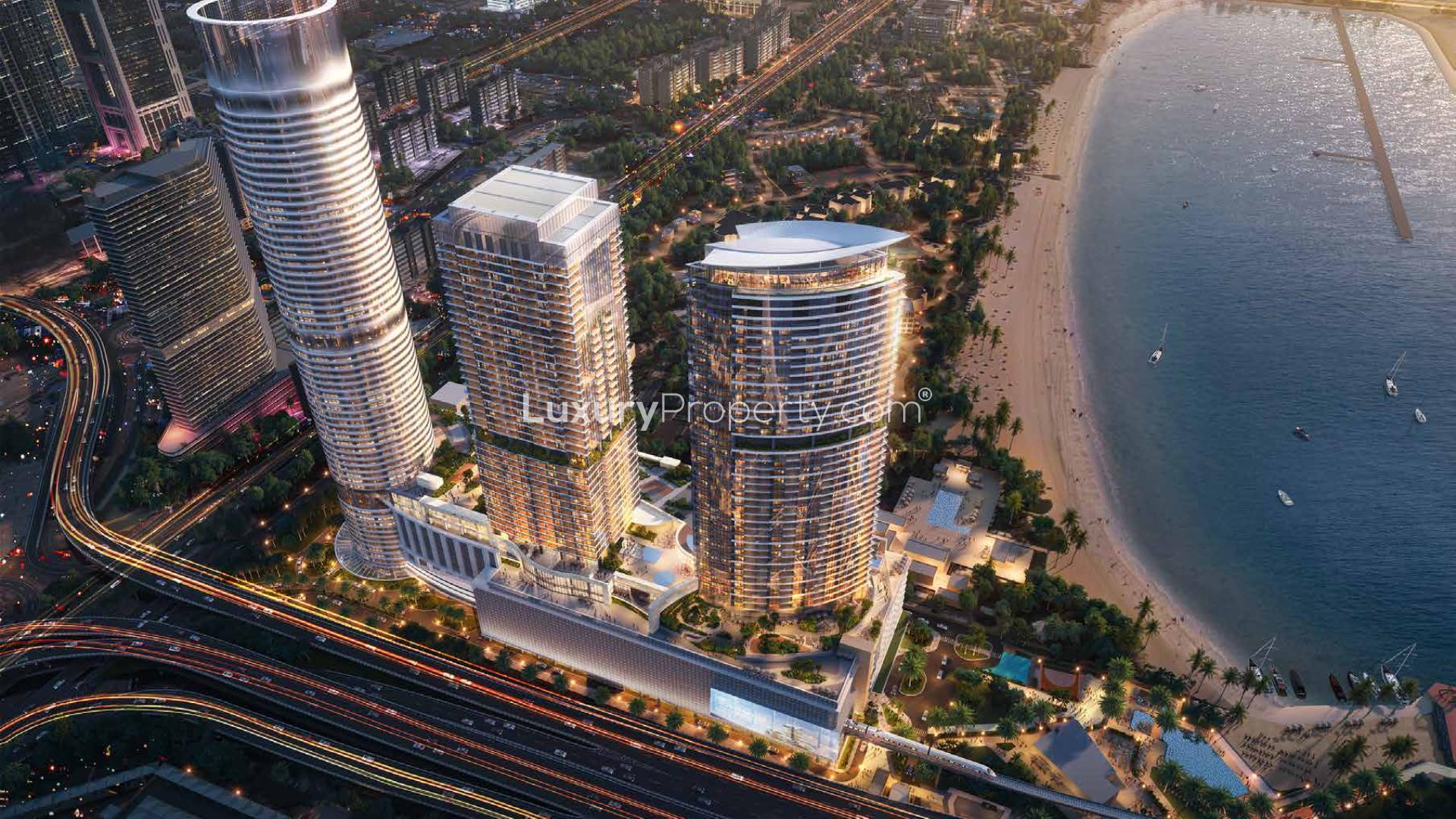 Luxurious Palm Jumeirah apartment interior with stunning city and sea views, modern design