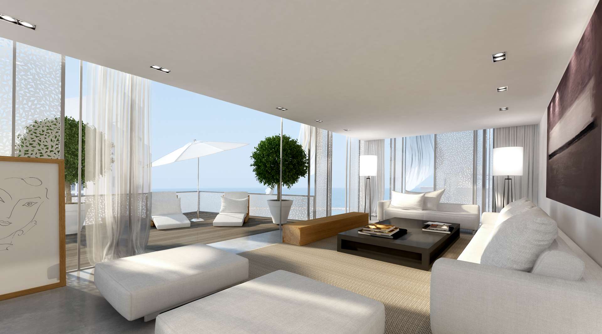 Luxurious living room with ocean view in Port Tel Aviv Residences apartment