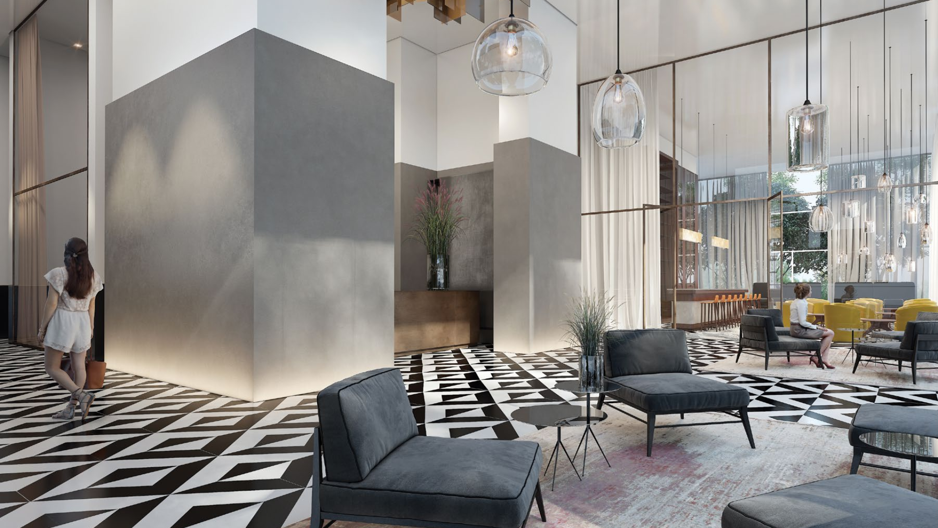 Luxurious living room in 2-bedroom apartment, Port Tel Aviv Residences, modern design, sea view