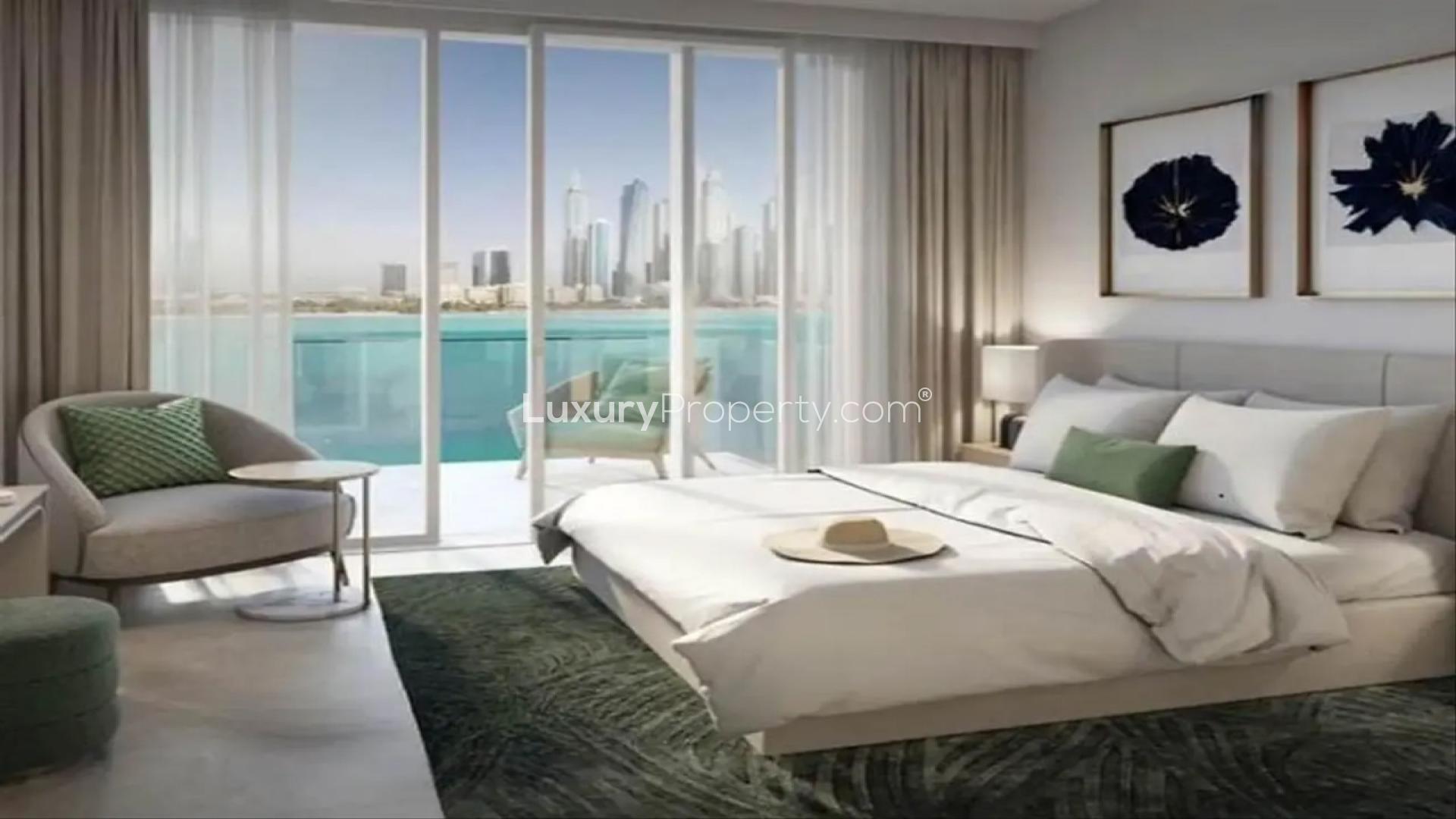 Modern living room in luxurious 4-bedroom apartment at Emaar Beachfront, Dubai Harbour