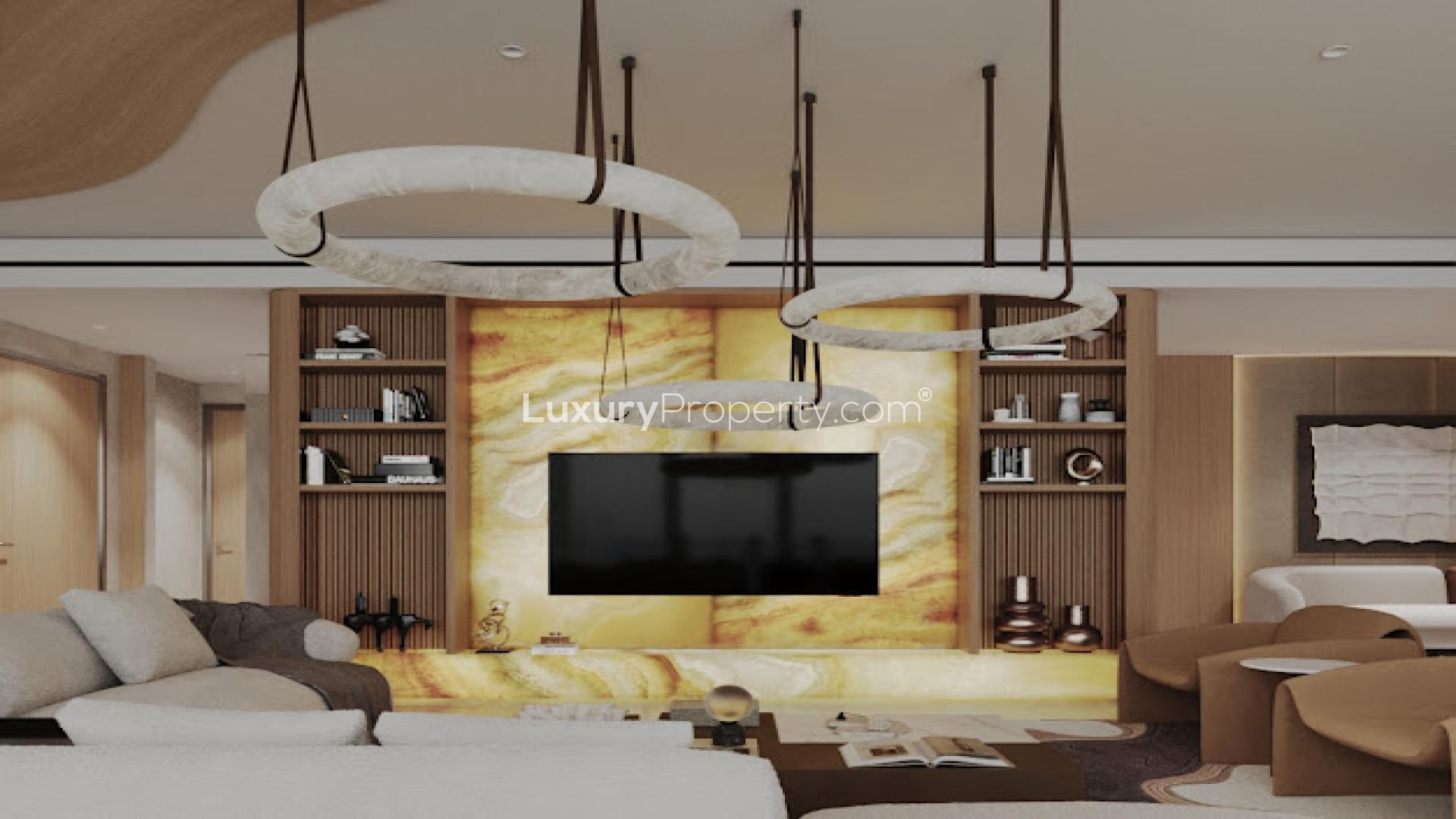 Luxurious living room in newly renovated Palm Jumeirah apartment, The Royal Atlantis