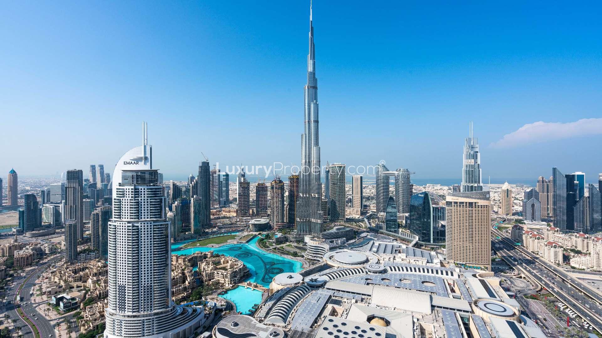 Dining area with Burj Khalifa view in Downtown Dubai apartment for sale