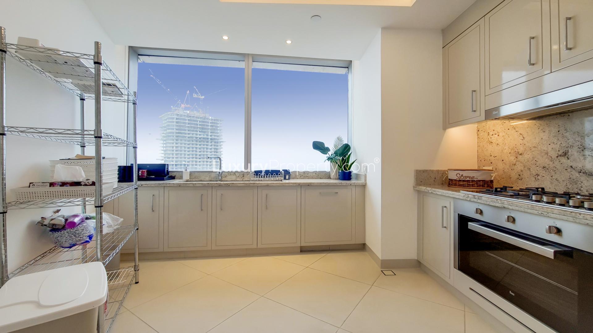 Luxurious furnished apartment dining area with stunning Burj Khalifa views, Downtown Dubai