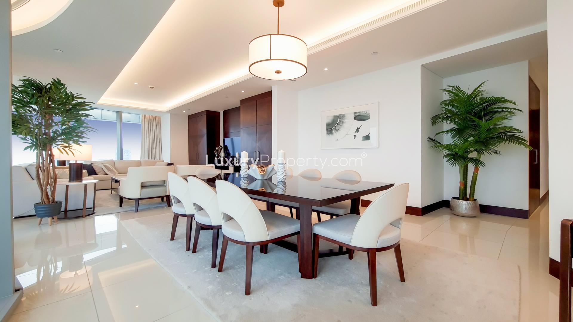 Luxurious furnished apartment living room with Burj views in Address Sky View Towers, Dubai