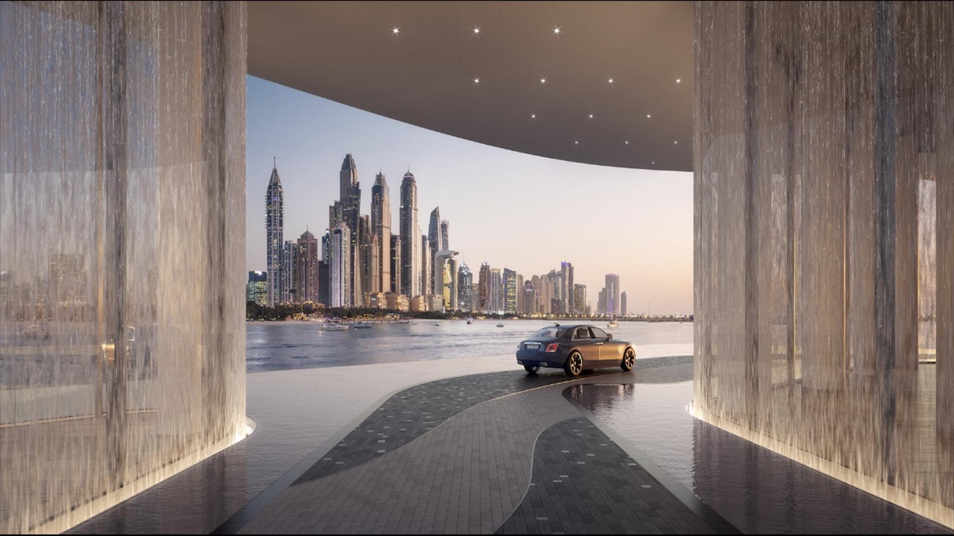 Luxury penthouse terrace with marina views at Palm Jumeirah, AVA by Omniyat