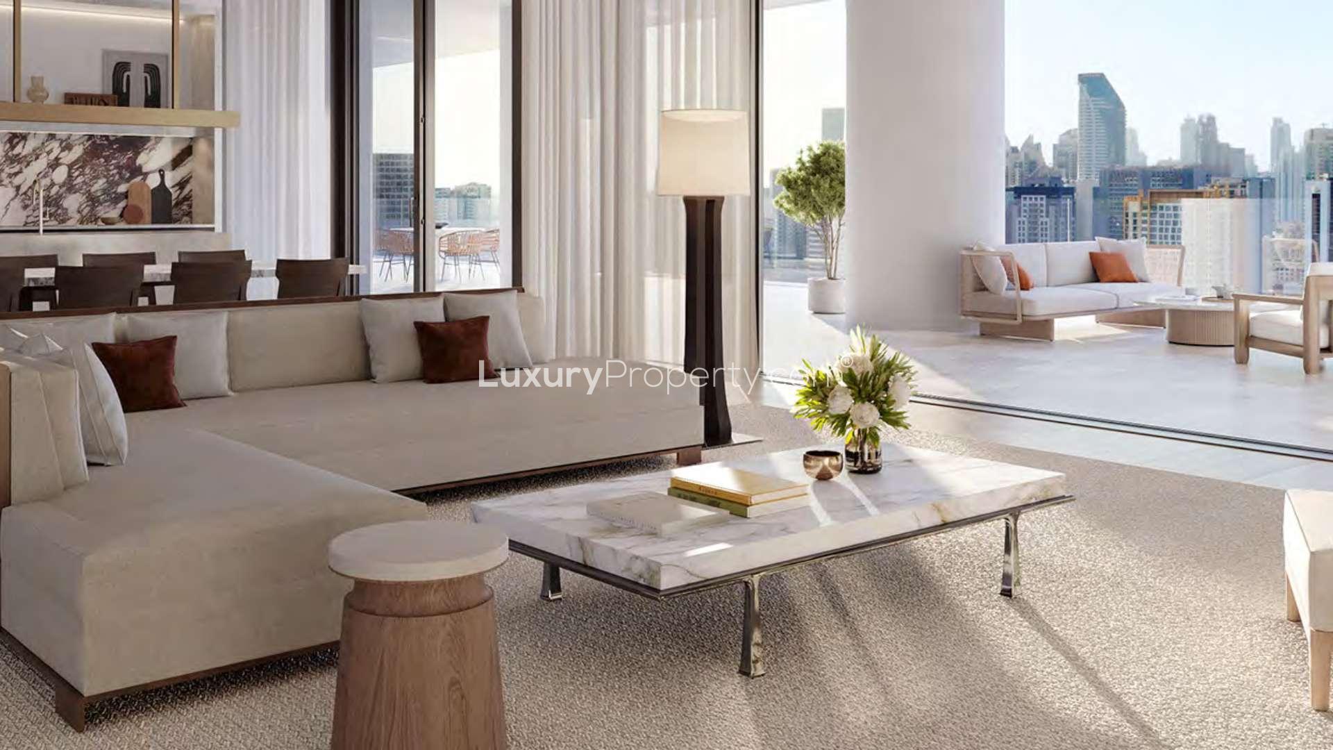 Luxury infinity pool view at Vela Dorchester Collection, Business Bay apartment for sale