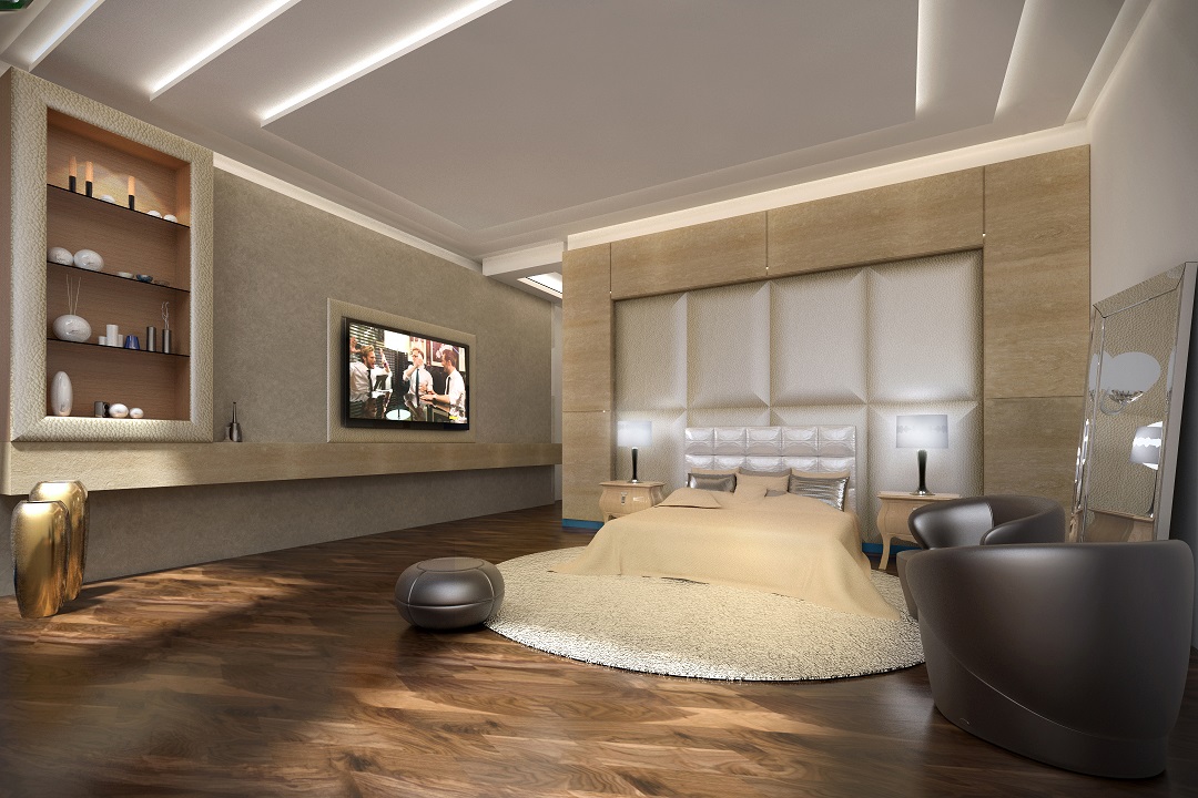 Luxurious bedroom in Palm Jumeirah penthouse for sale, featuring modern furnishings and decor