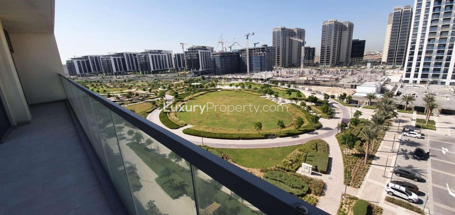 Empty room with large window view in Dubai Hills Estate penthouse apartment