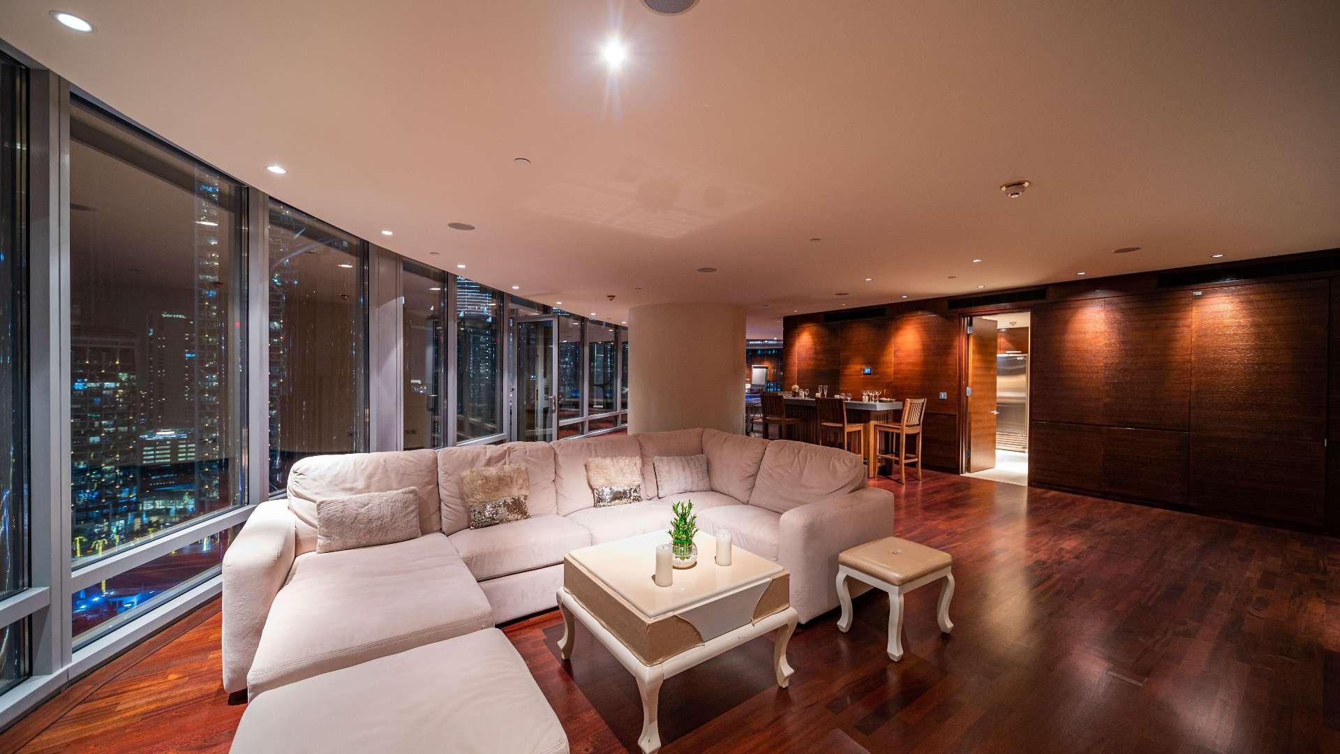 Luxurious living room in upgraded penthouse, Burj Khalifa Area, Downtown Dubai, for rent