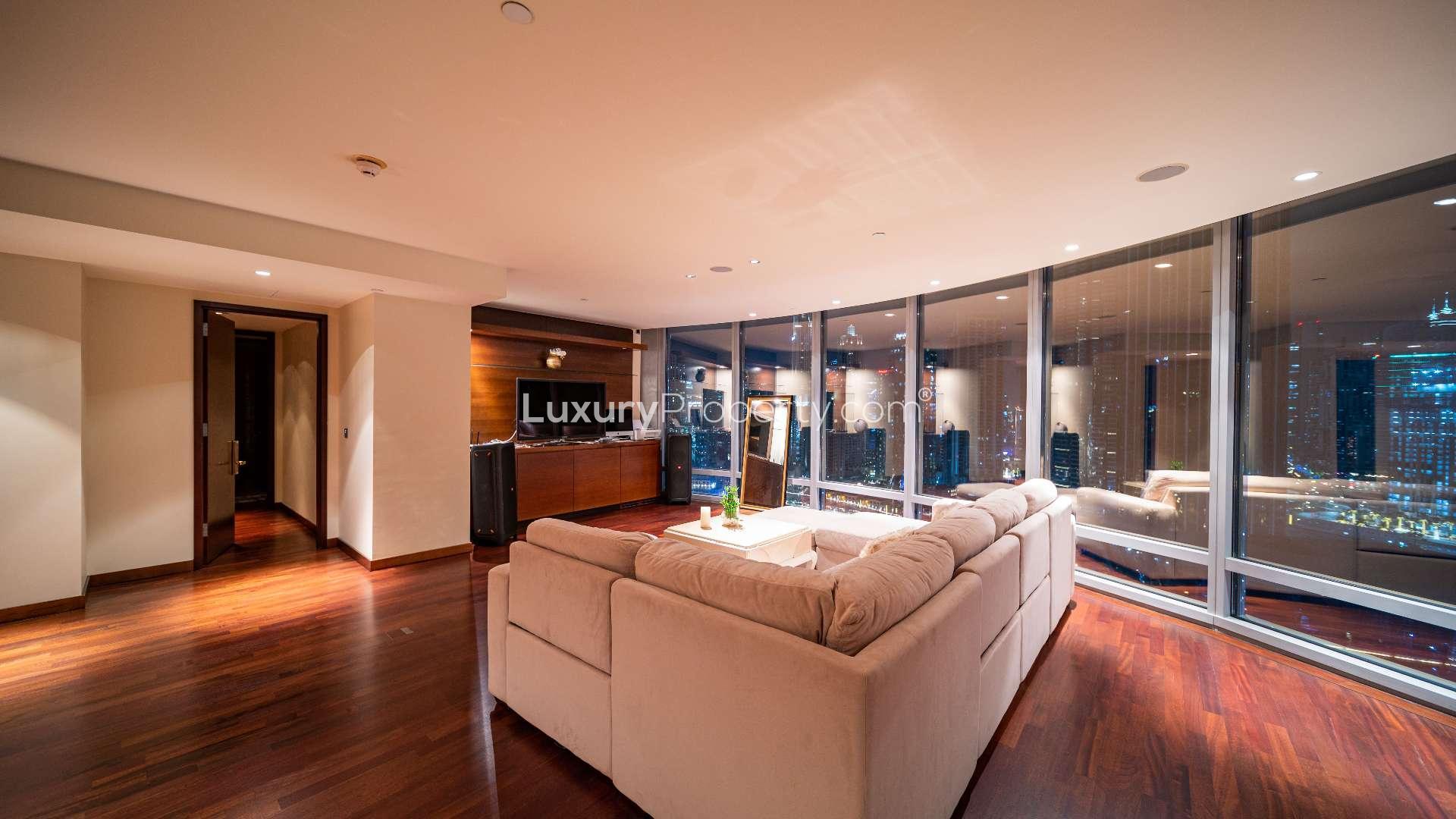 Luxurious penthouse living room with city view, Downtown Dubai, Burj Khalifa Area