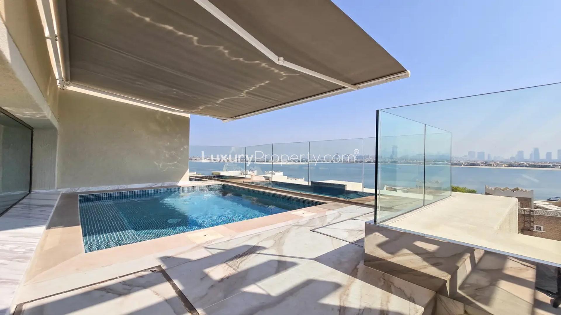 Penthouse view of Palm Jumeirah waterfront and skyline, Kingdom of Sheba community