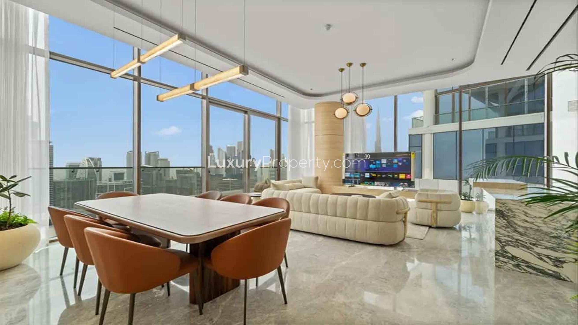 Luxurious living room in furnished penthouse, One of One, Business Bay