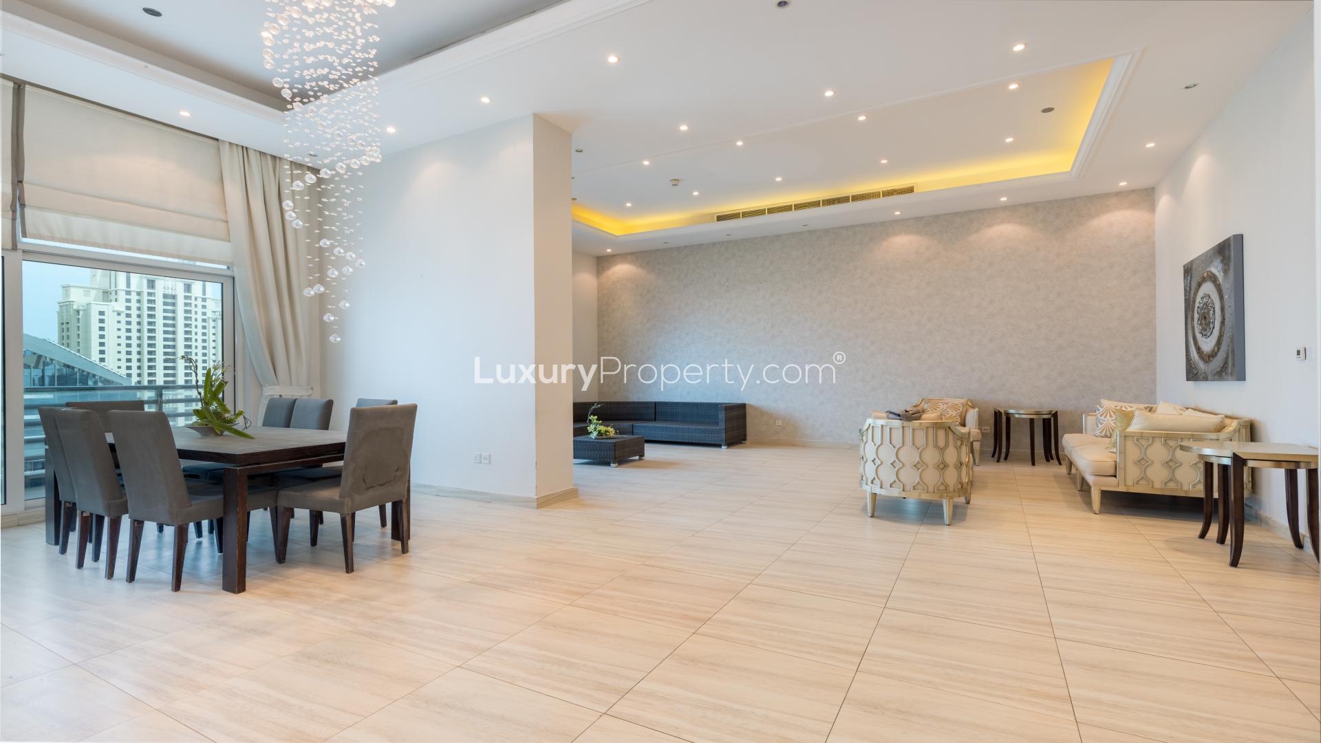 Penthouse view of Dubai Marina skyline and waterfront from Orra Marina, available for rent