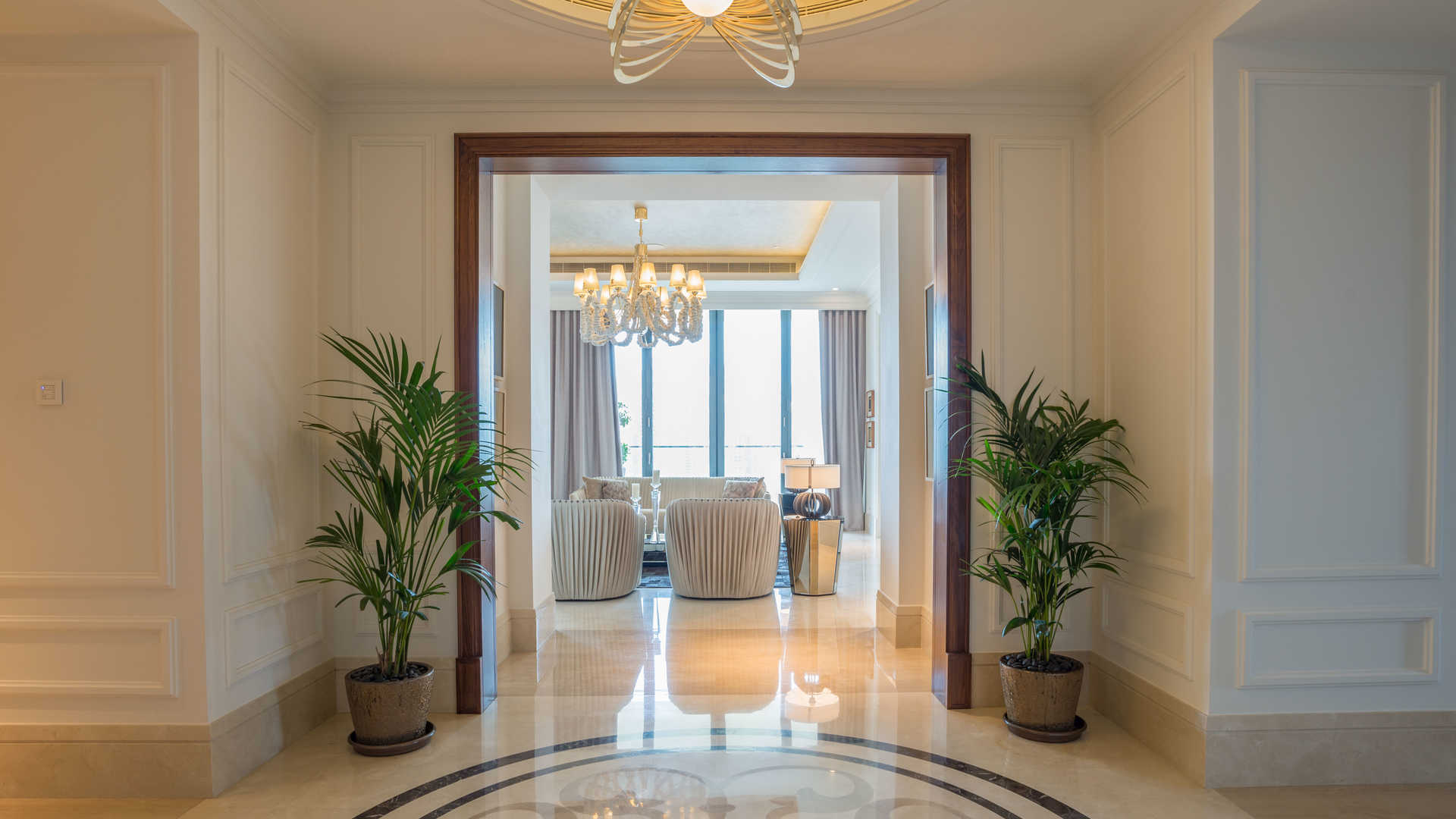 Luxurious hallway in The 118 penthouse, Downtown Dubai, showcasing elegant interior design