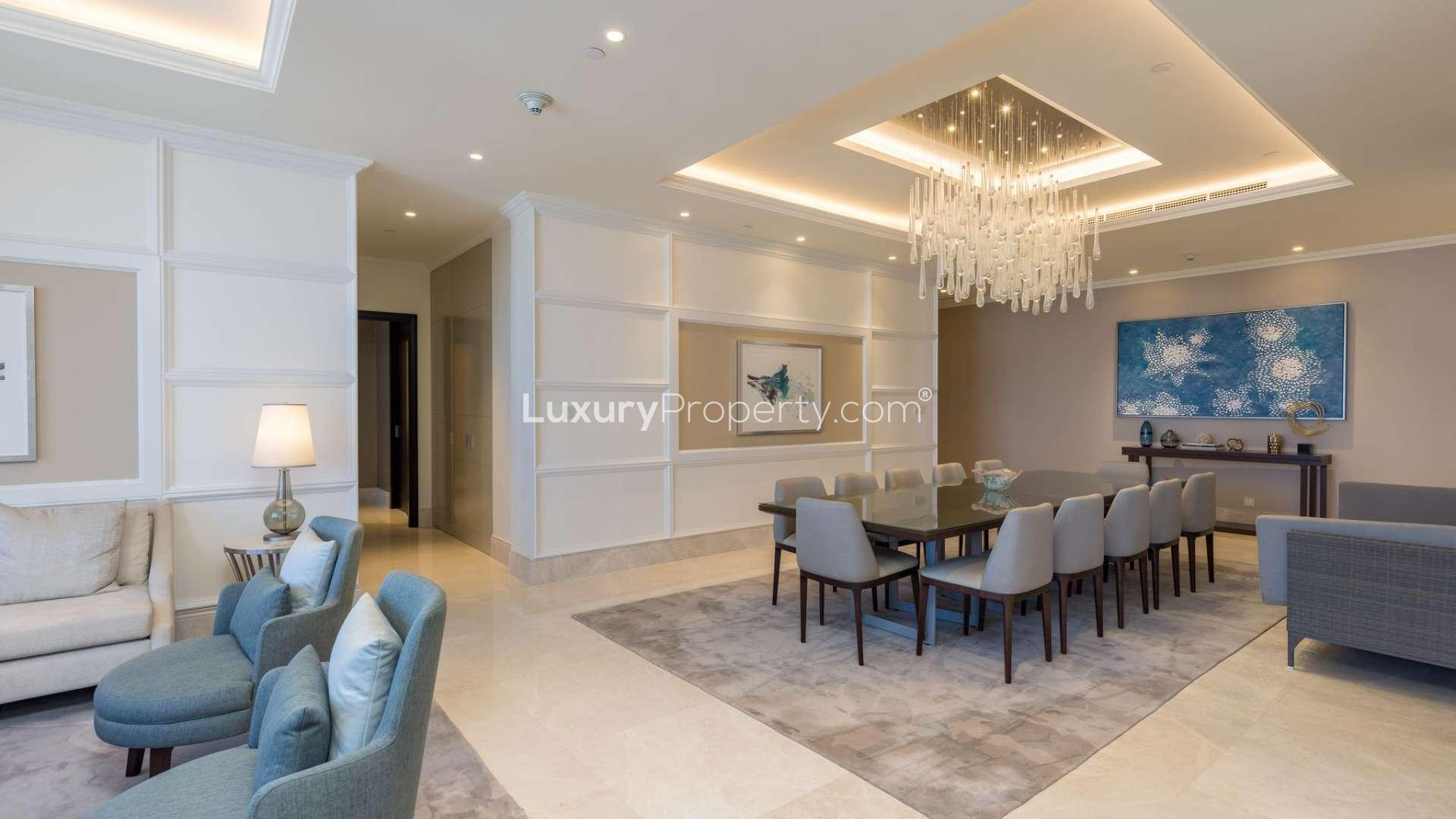 Luxurious living room in Downtown Dubai penthouse at The Address Residence Fountain Views