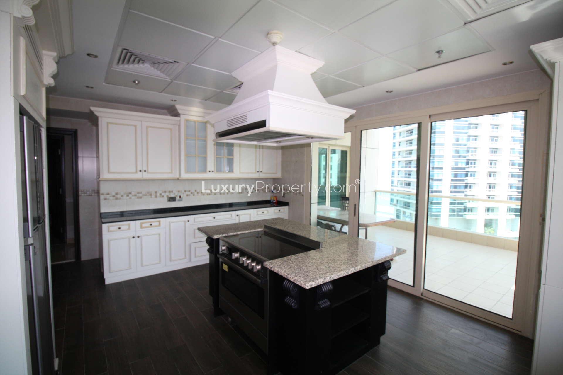 Luxurious marble bathroom with jacuzzi in Dubai Marina penthouse, The Royal Oceanic