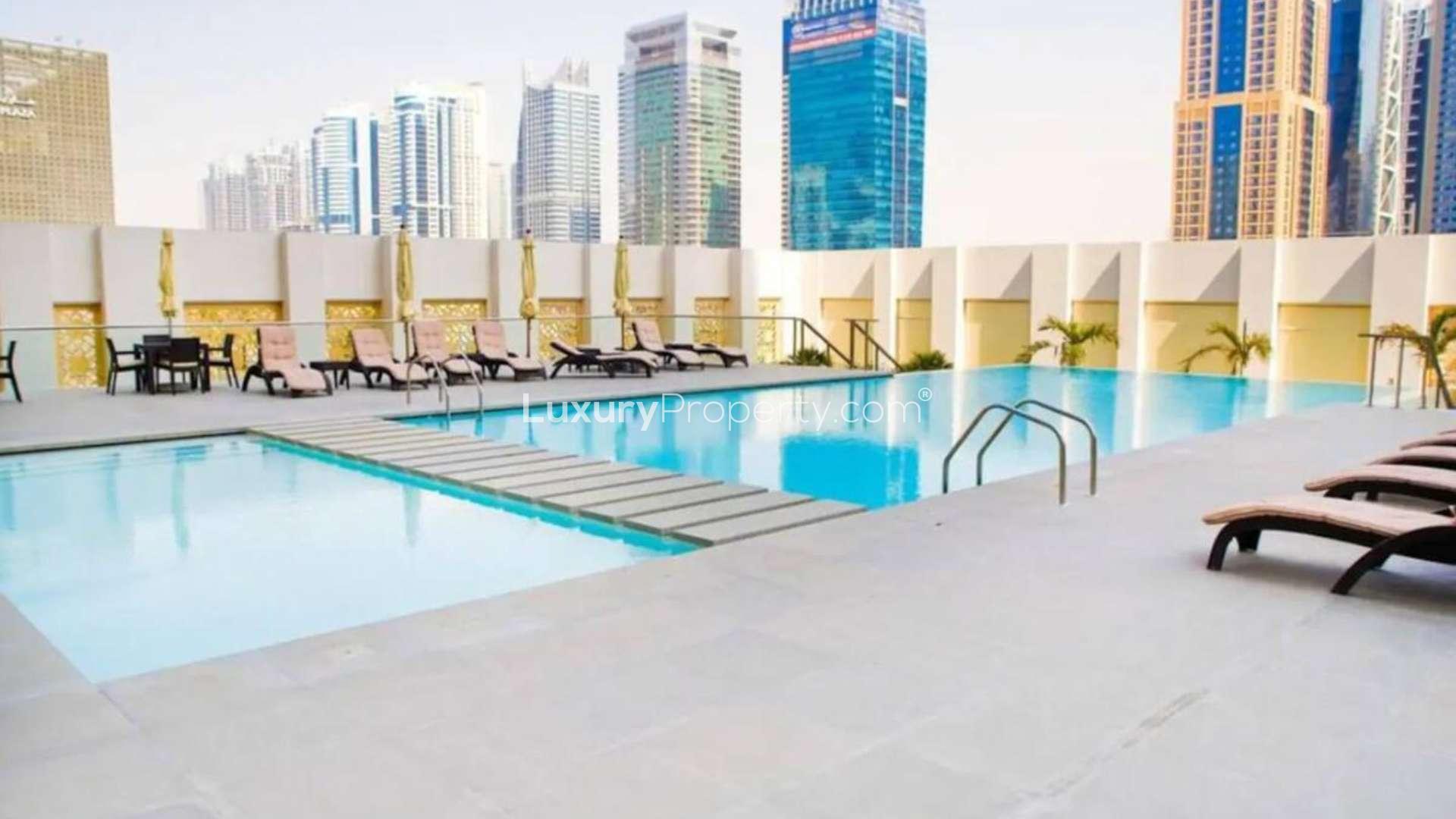 Luxurious bedroom in 4-bedroom penthouse with city views, West Avenue, Dubai Marina