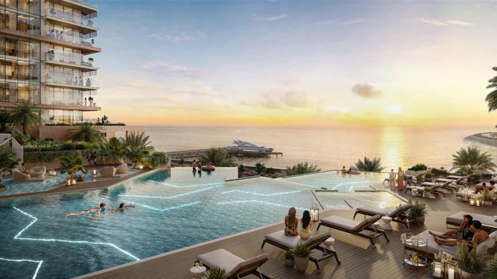 Luxurious penthouse courtyard with lush greenery and water feature at Al Marjan Island