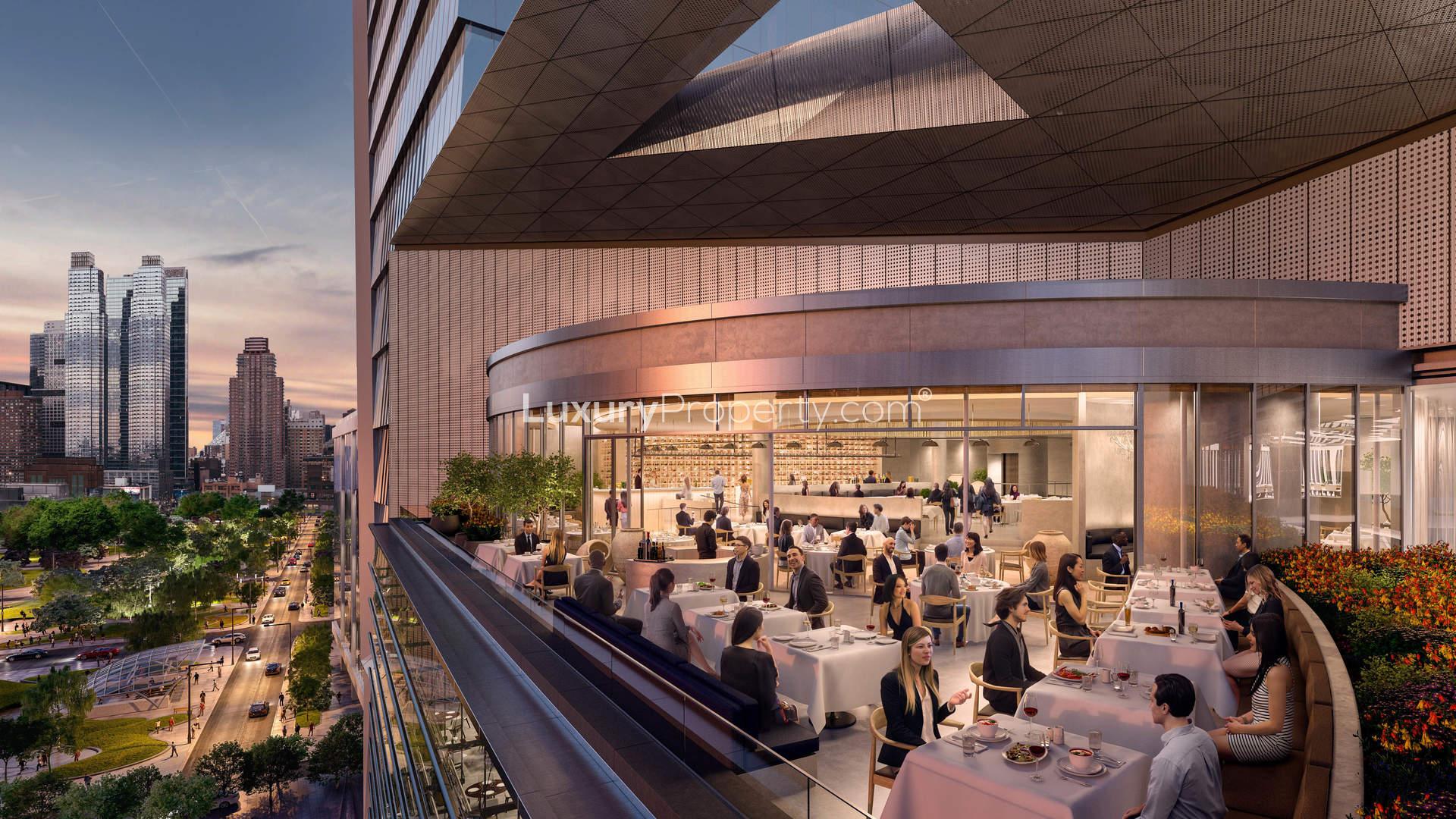 Luxurious penthouse view at Hudson Yards, New York City, featuring iconic architecture and greenery