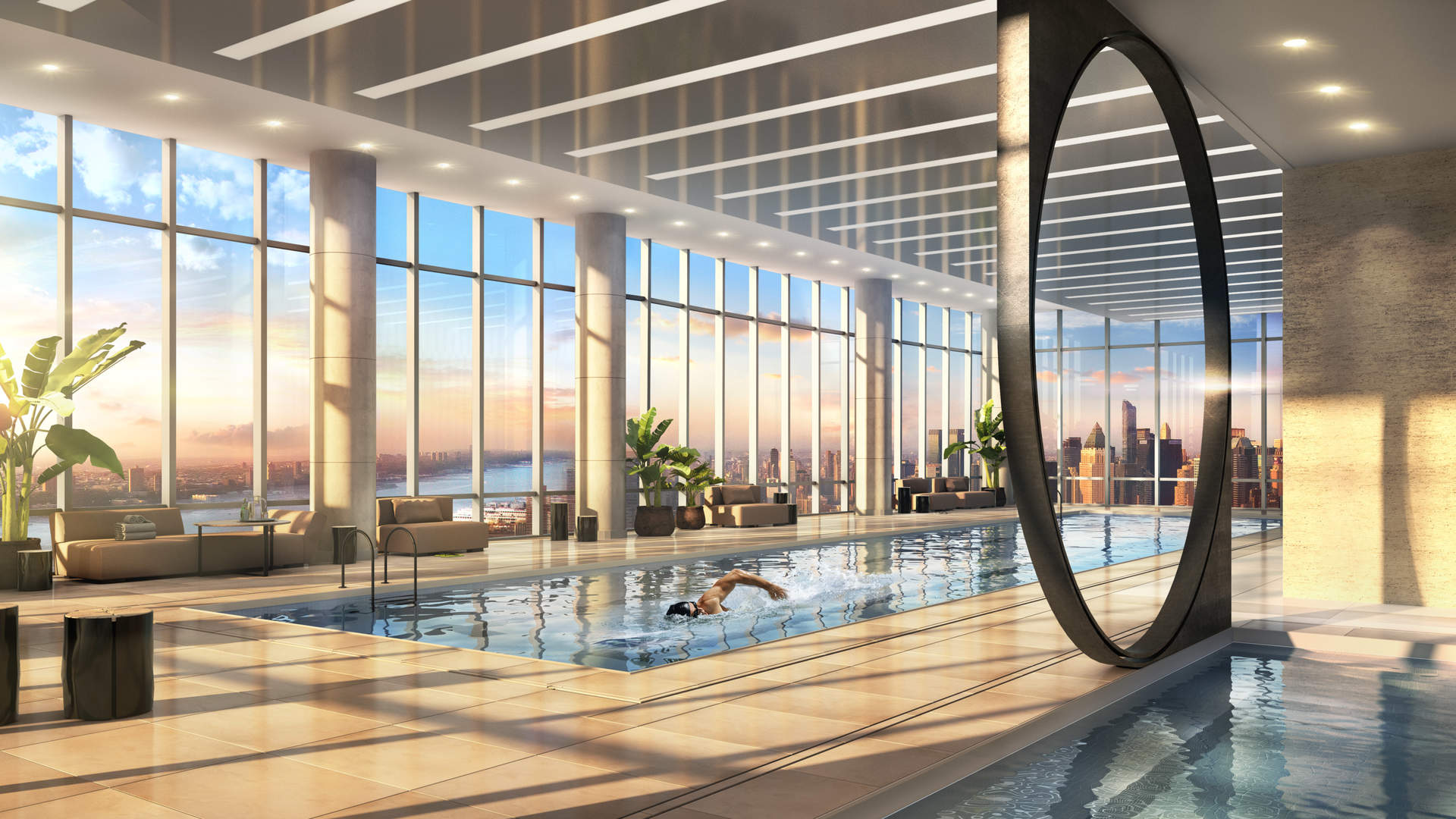 Luxurious penthouse terrace dining with stunning Manhattan skyline views at 15 Hudson Yards