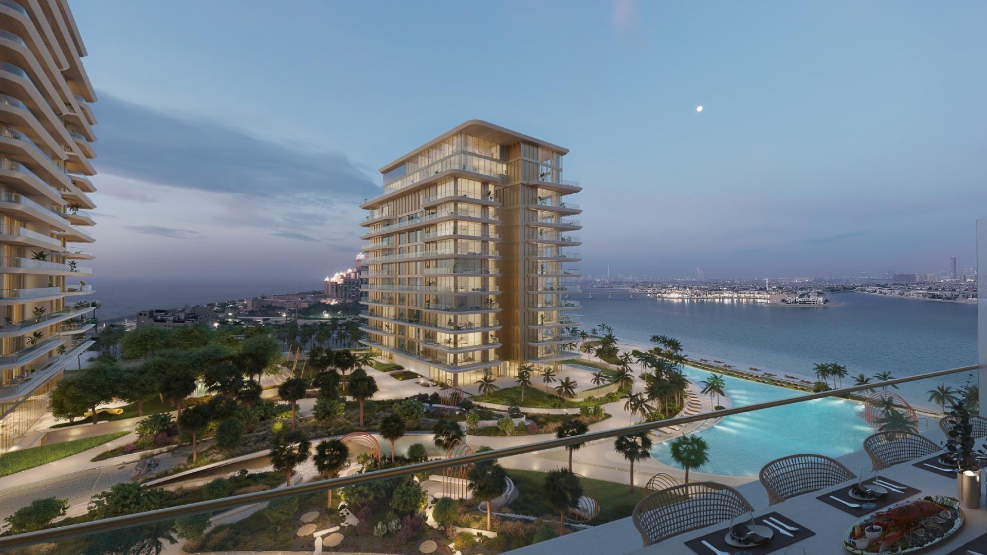 Luxurious Palm Jumeirah penthouse terrace with stunning skyline and sea views at Serenia Living